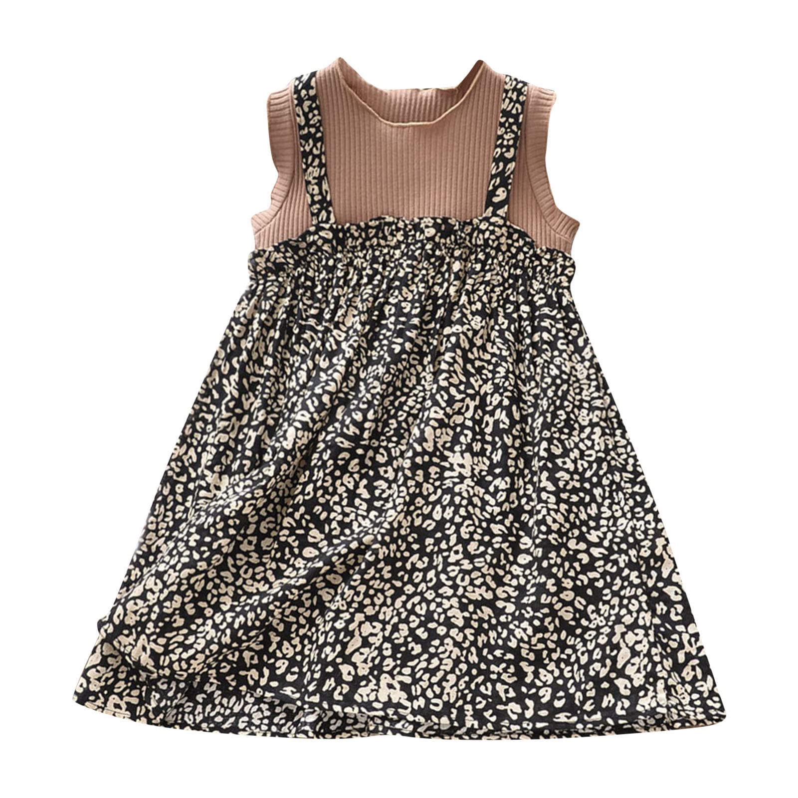 LISfsa Toddler Girls Sleeveless Leopard Print Sling Dress - Summer Casual Patchwork Two-Piece Outfit for Princess Party & Playdate | Perfect for Birthday Celebrations, Photo Shoots & Outdoor Activities