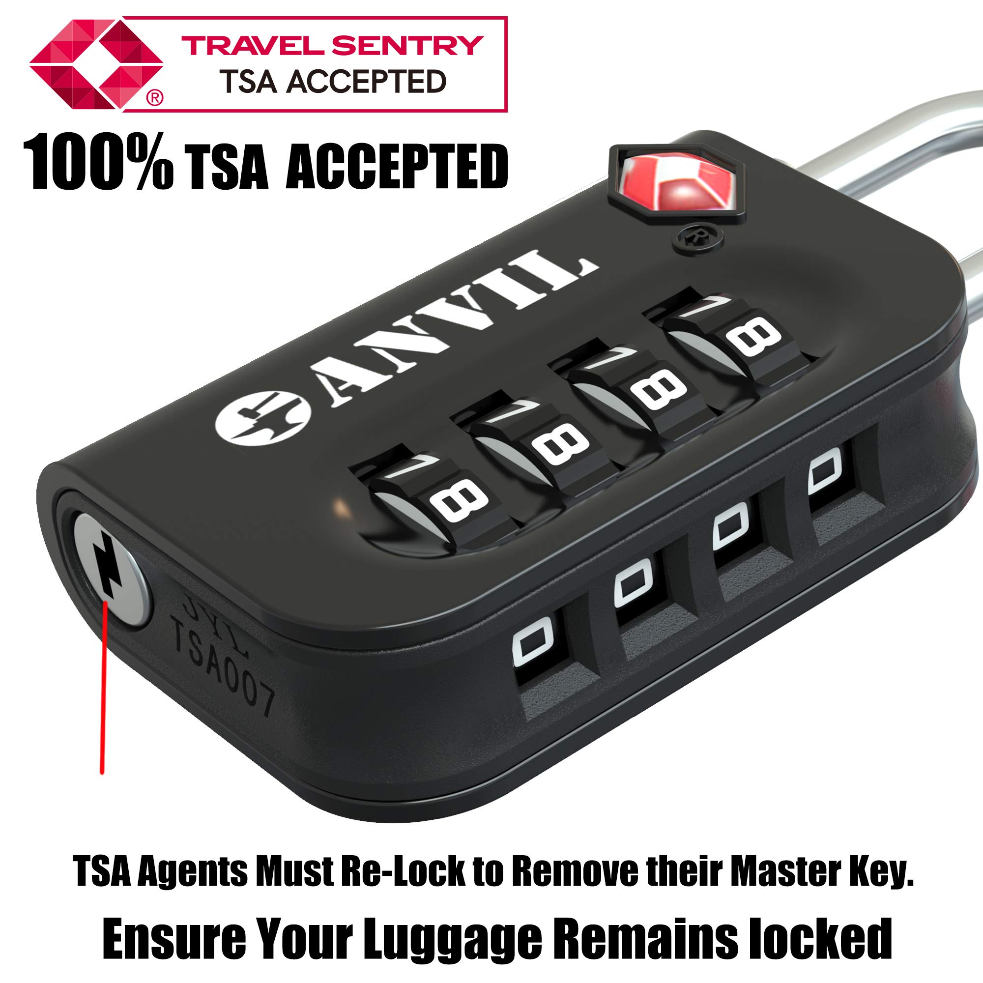 ANVIL TSA Approved Luggage Lock - 4 Digit Combination Lock with 10,000 Security Codes, Easy-Read Dial for Suitcases, Backpacks & Travel Bags | Ideal for Airports, Gym Lockers & Student Use
