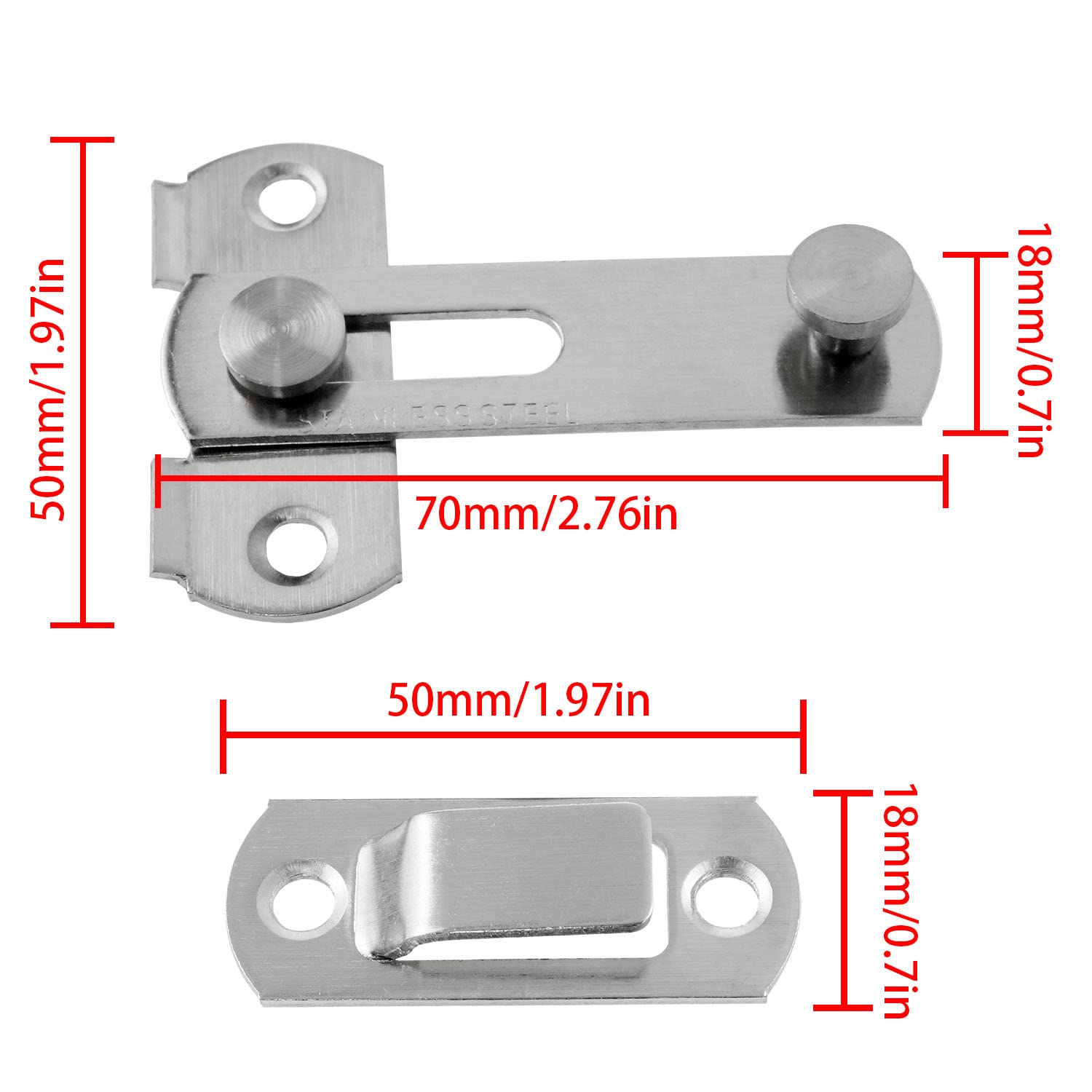 Premium 304 Stainless Steel Gate Latch Lock - Heavy Duty Flip Latch for Sliding Doors, Barns, Chicken Coops - Rustproof Safety Door Lock for Garden, Bathroom, Garage & Outdoor Use (Silver, 2-Pack) - Perfect for Home Security, Pet Enclosures & Window Protection
