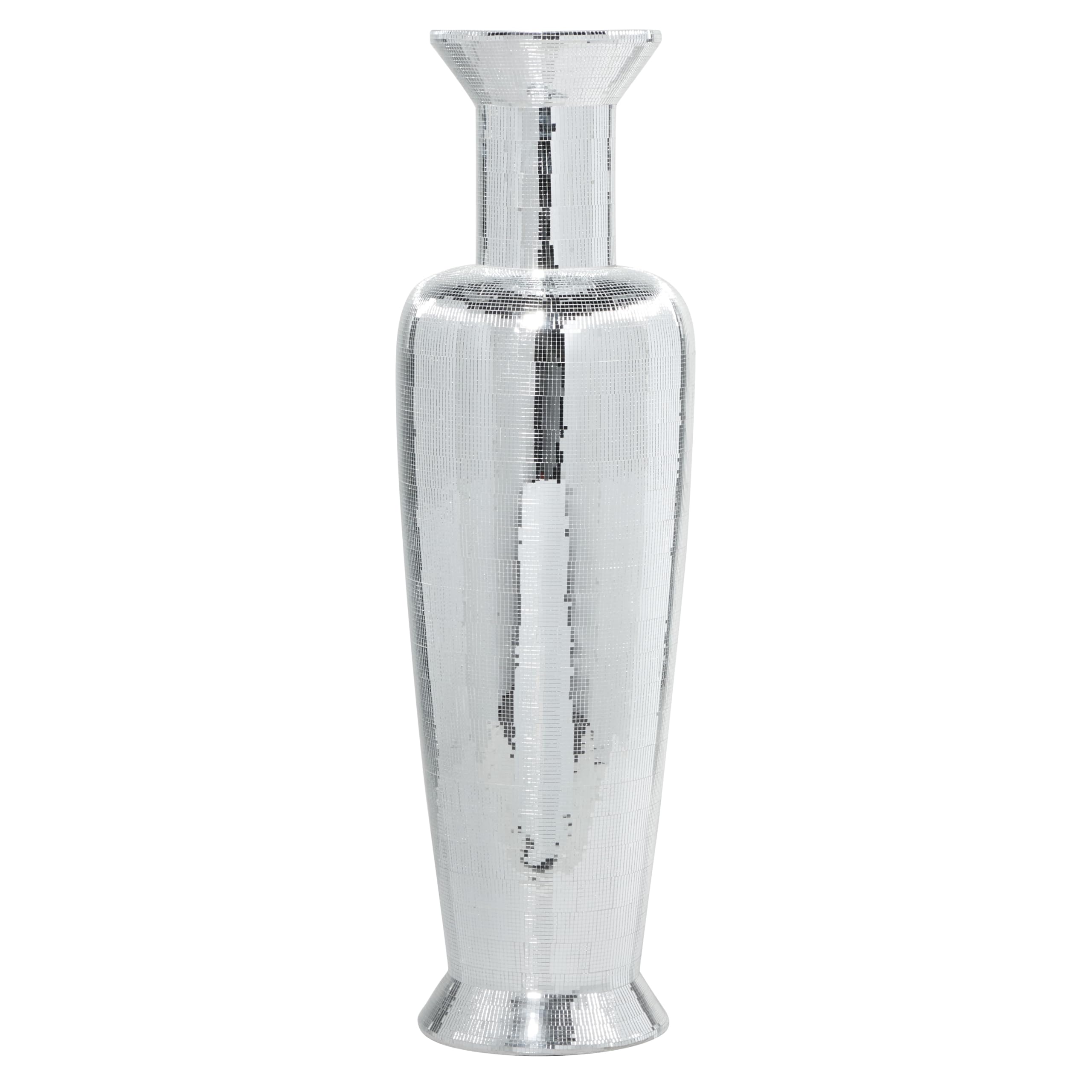 Deco 79 Tall Silver Polystone Floor Vase with Mosaic Mirror Inlay - 15