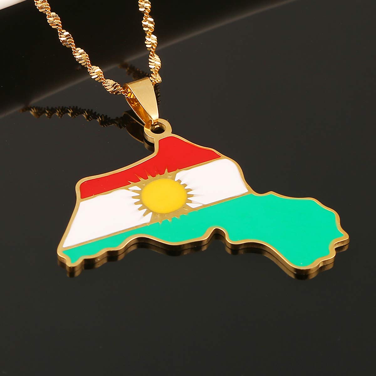 Stainless Steel Kurdistan Map Pendant Necklace - Kurdish Flag Jewelry for Men & Women - Perfect for Cultural Pride, Gifts & Special Occasions