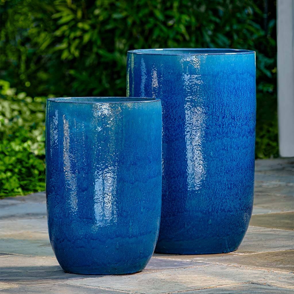 Cole Cerulean Blue Planter Set of 2 - Modern Outdoor Flower Pots for Patio, Garden & Home Decor - Durable Ceramic Planters with Drainage Holes