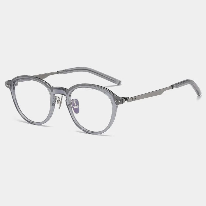 Stylish Black Unisex Acetate & Titanium Round Eyeglasses Frame 94113 - Perfect for Work, Reading & Everyday Fashion