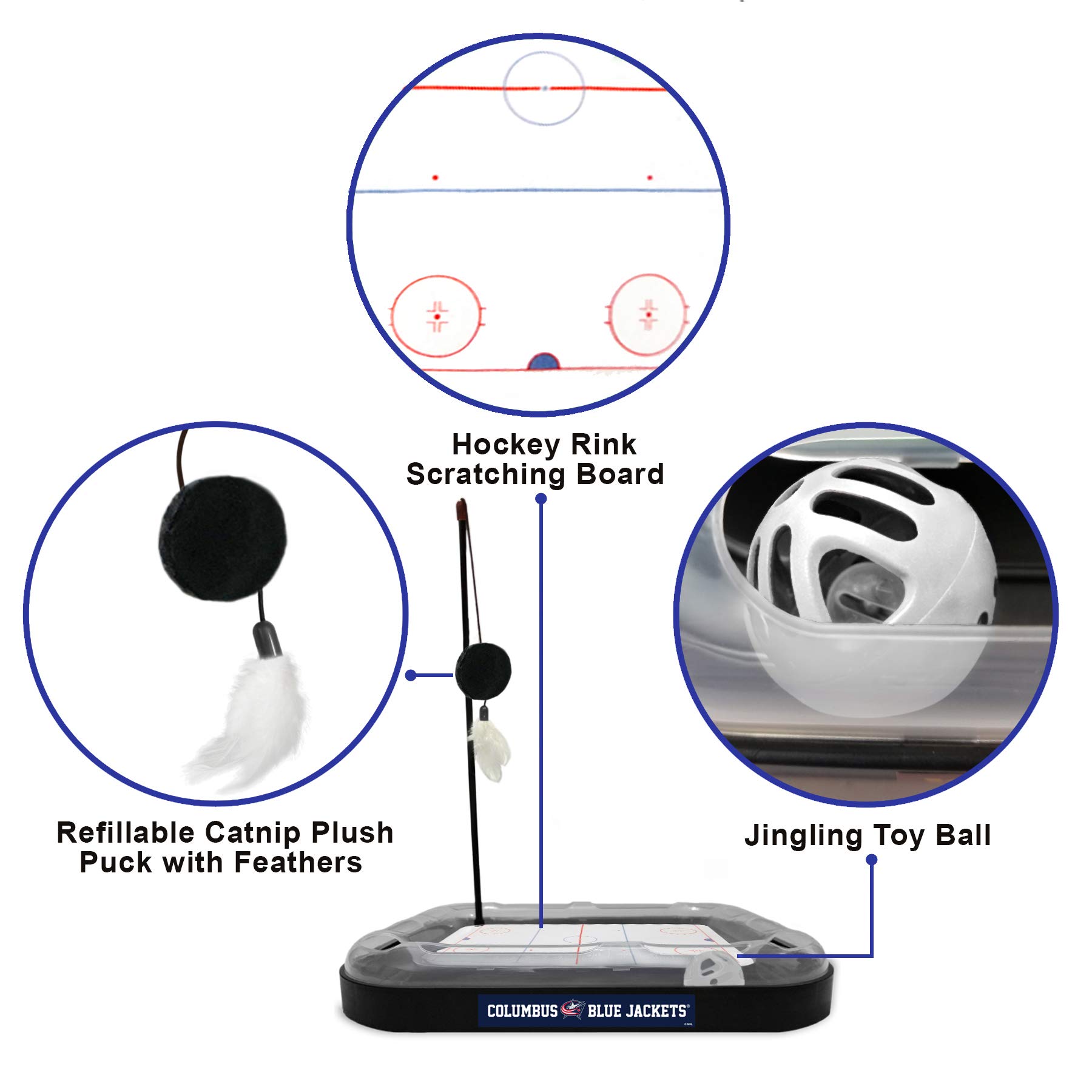 Interactive Cat Scratching Toy with Ball & Bell - 5-in-1 NHL Columbus Blue Jackets Hockey Theme Cat Scratcher for Play & Exercise | Perfect for Indoor Cats & Hockey Fans