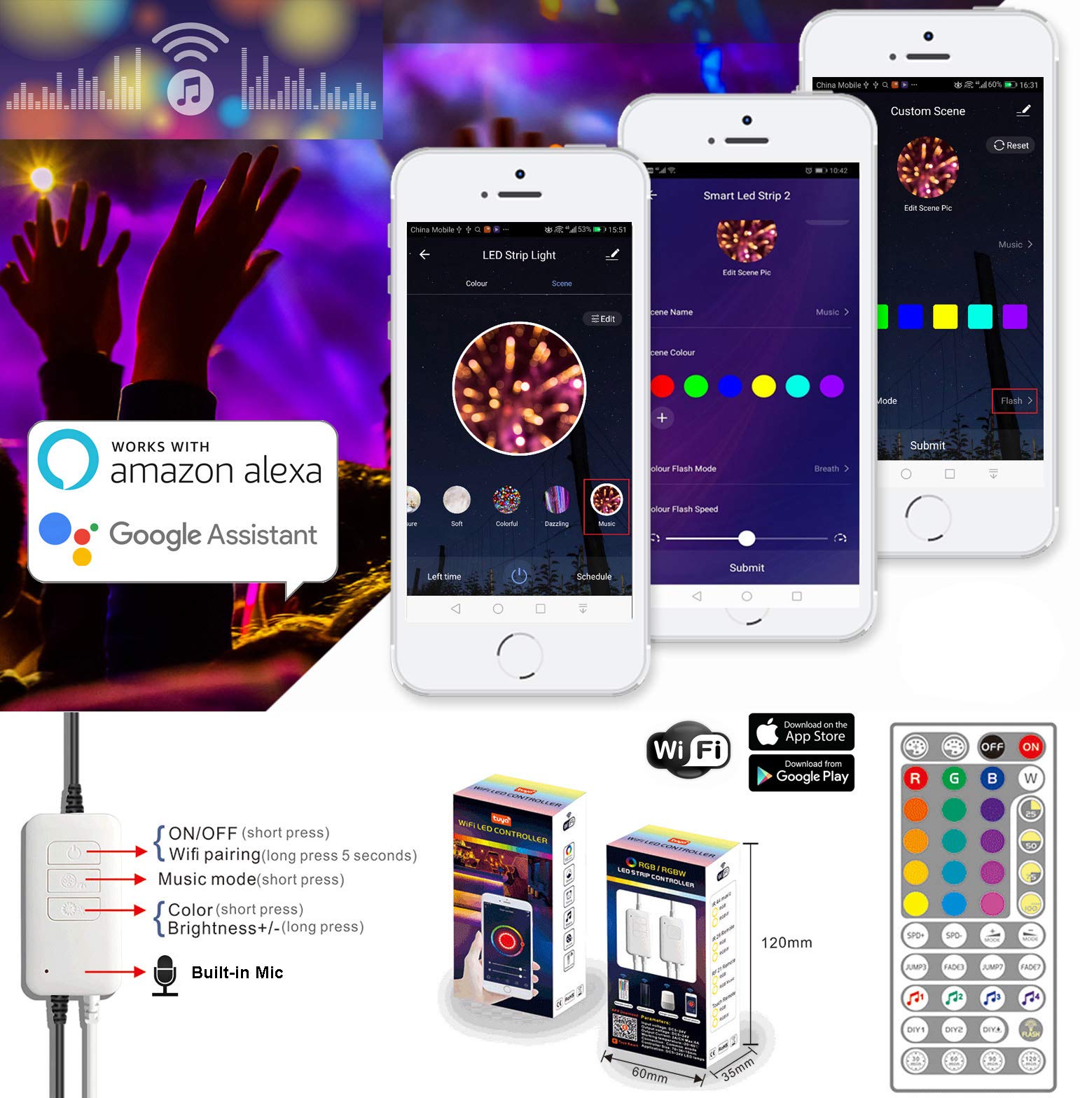 100ft Waterproof 24V LED RGB Strip Lights with Smart WiFi App Control - Works with Alexa, Music Sync - Indoor & Outdoor Use for Cabinets, Crown Molding, Patio, Rooftop Railings - Create Ambient Lighting for Home Decor & Parties