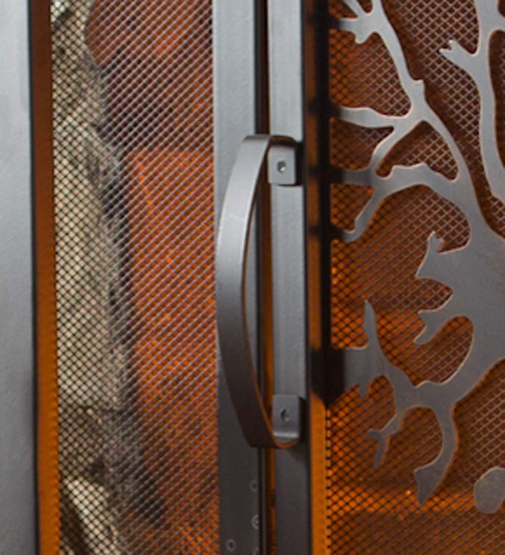 Plow & Hearth 44-Inch Black Metal Fireplace Screen with Tree of Life Design - 44