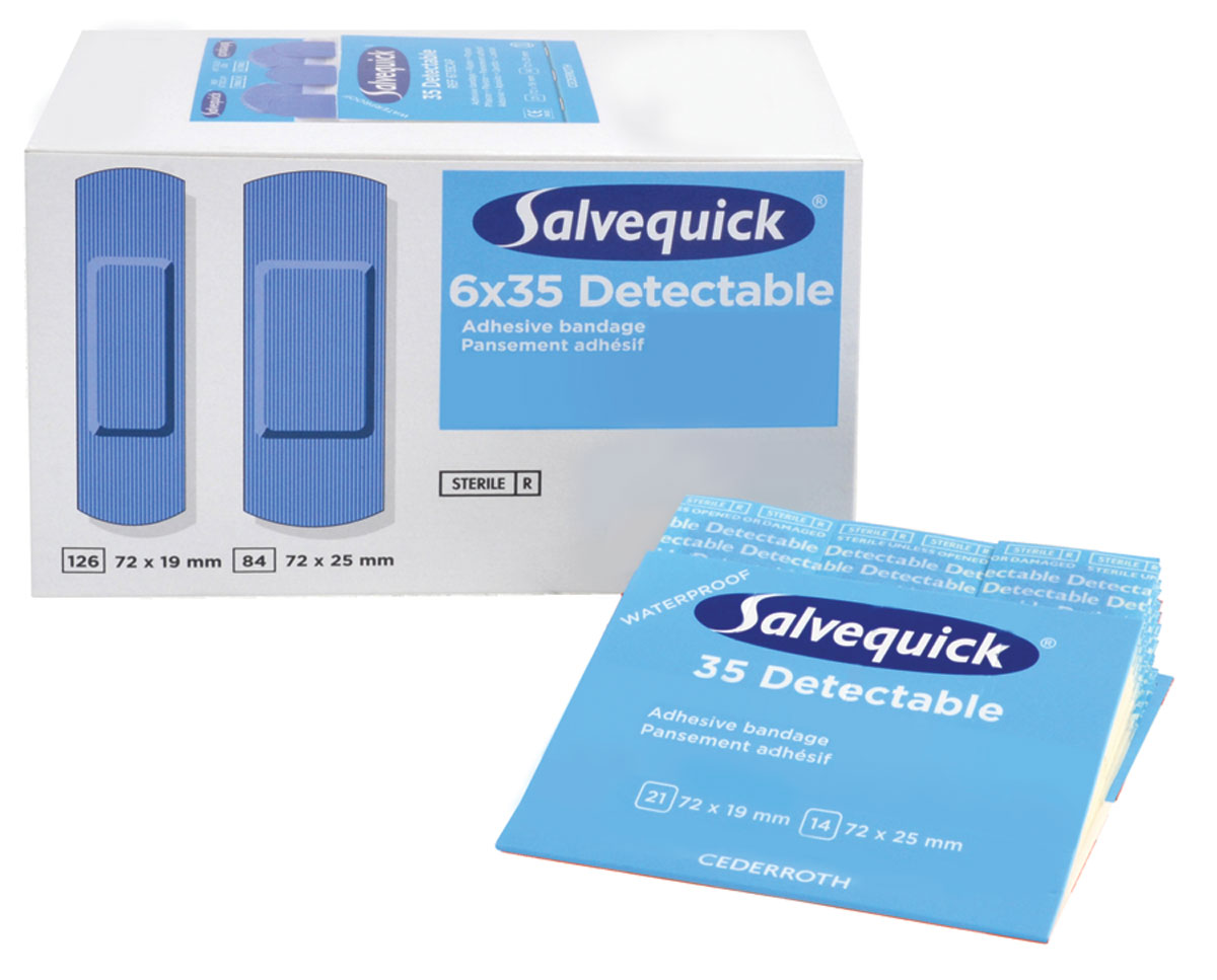 SalveQuick Detectable Plastic Bandage Refills - 6 Packs of 35 (210 Count) - Ideal for Food Service, Healthcare & Industrial Safety Use