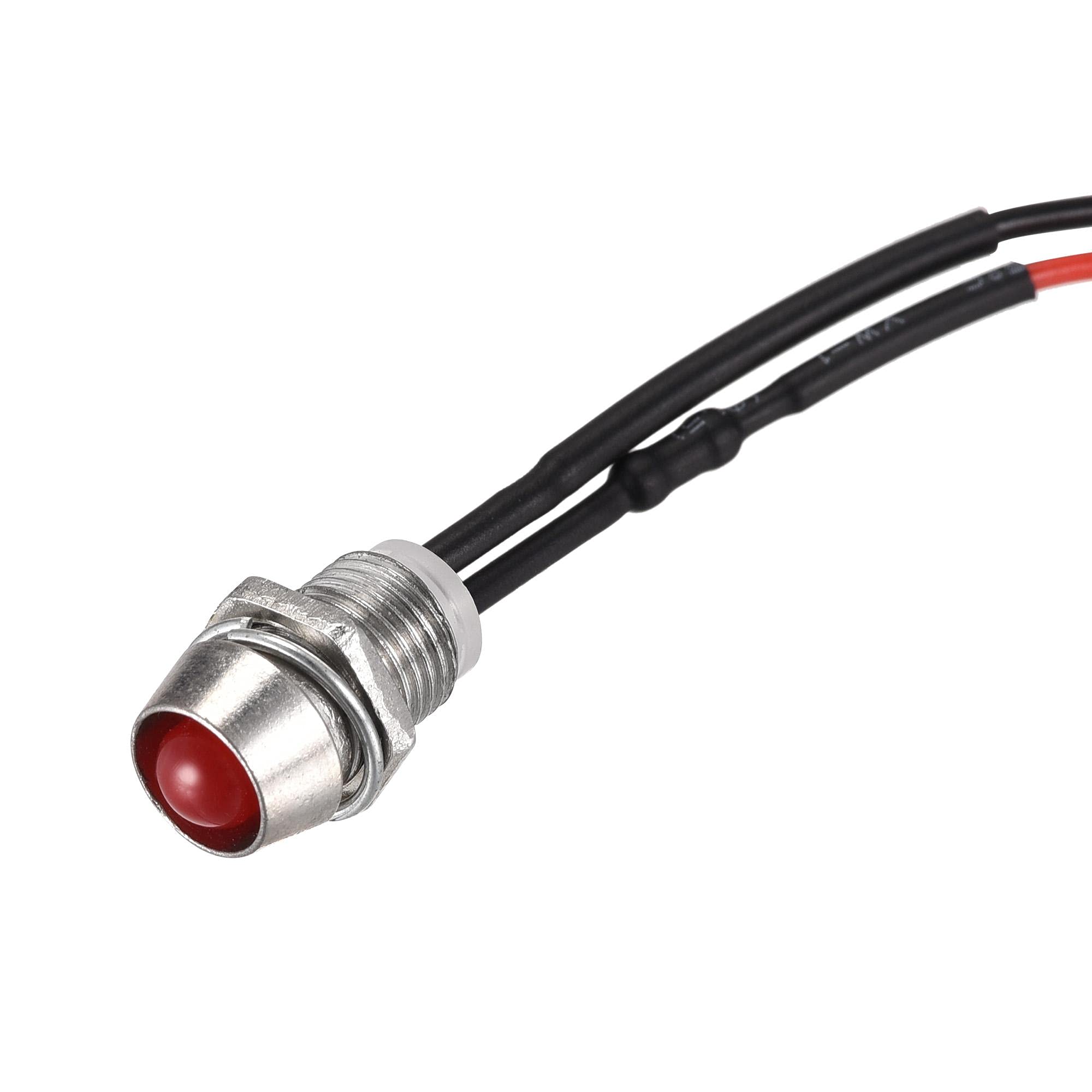 uxcell 8mm Red LED Indicator Light AC/DC 24V Panel Mount Signal Lamp with Metal Shell - 5 Pack for Industrial Control Panels, Machinery & Equipment Warning Lights