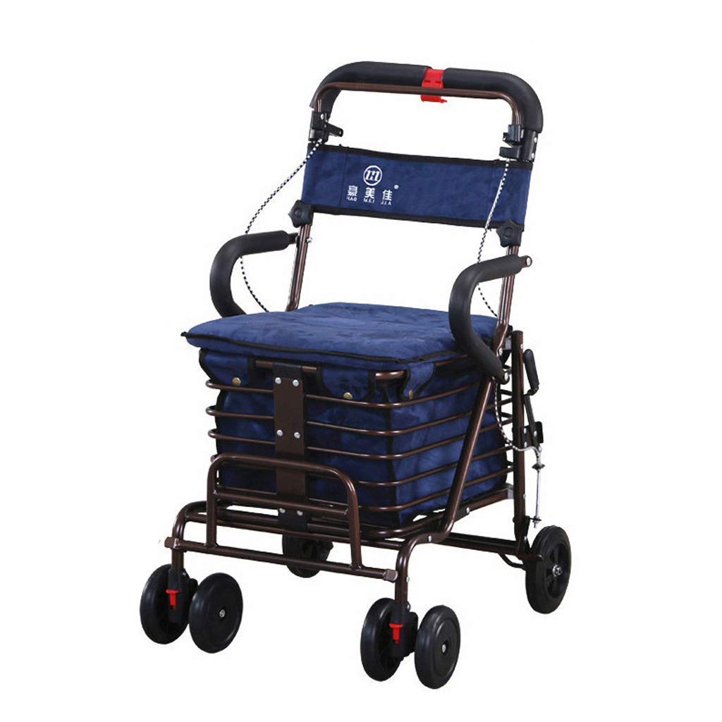 Foldable 4-Wheel Shopping Cart Walker with Seat - Lightweight Mobility Aid for Seniors & Grocery Shopping - Ideal for Elderly Assistance, Market Trips & Indoor/Outdoor Use