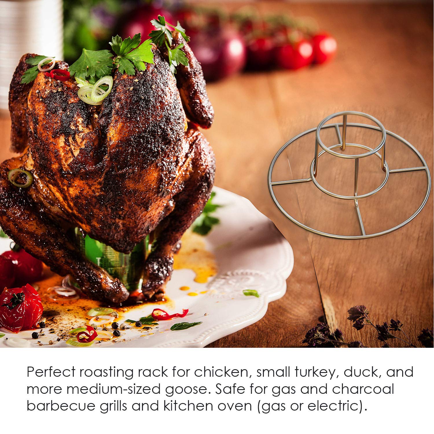 Stainless Steel Beer Can Chicken Rack for Smoker & Grill - Heavy Duty Chicken Stand Holder - 2 Pack for BBQ, Roasting & Outdoor Cooking