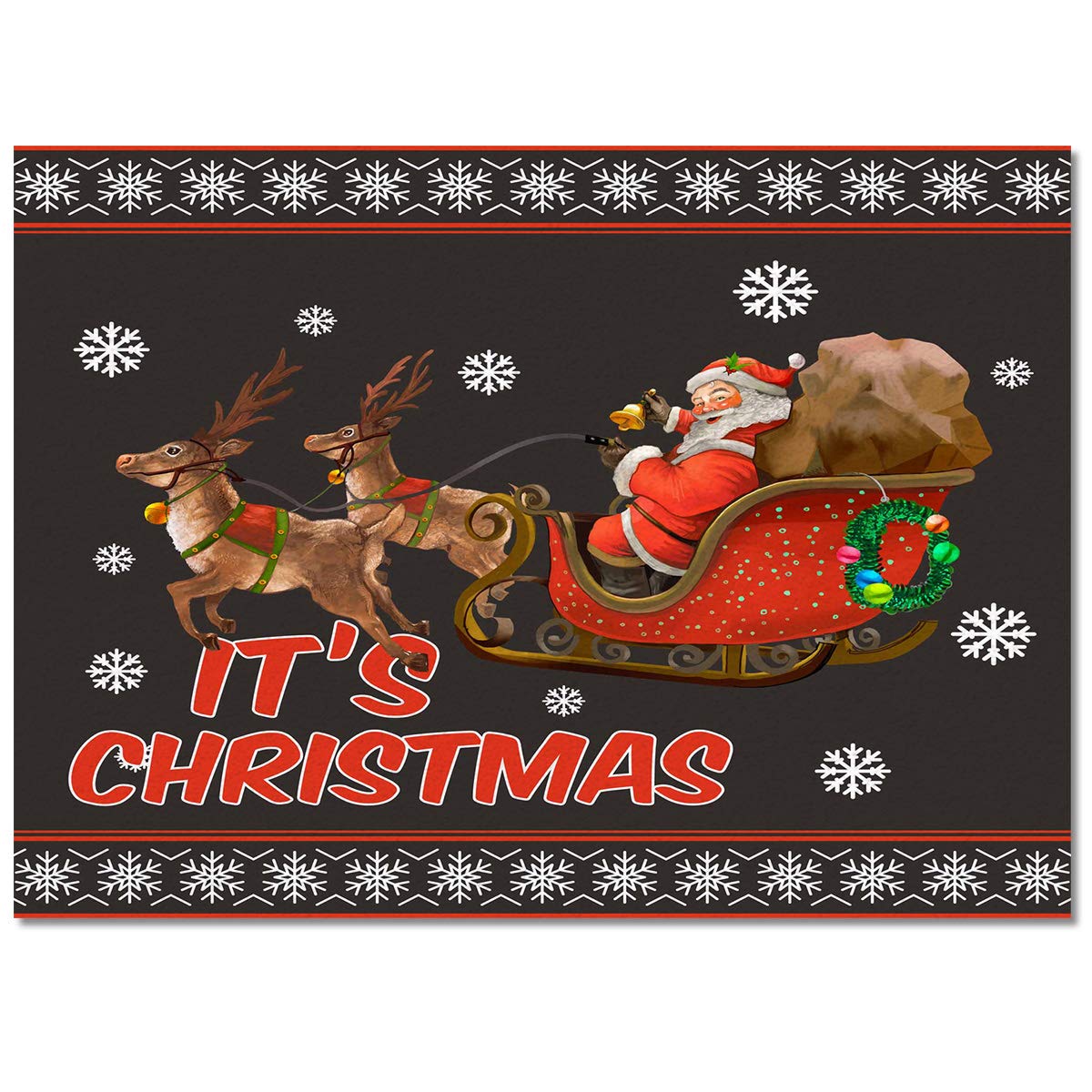 5' x 8' Non-Slip Santa Claus Reindeer Sleigh Snowflake Pattern Area Rug - Soft Rectangle Floor Mat for Living Room, Bedroom & Holiday Decor | Perfect for Christmas Home Decor, Winter Themed Rooms & Cozy Family Gatherings
