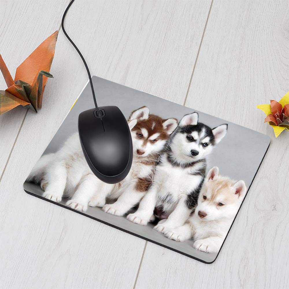 Husky Puppies Gaming Mouse Pad - Non-Slip Rubber Base, 9.5