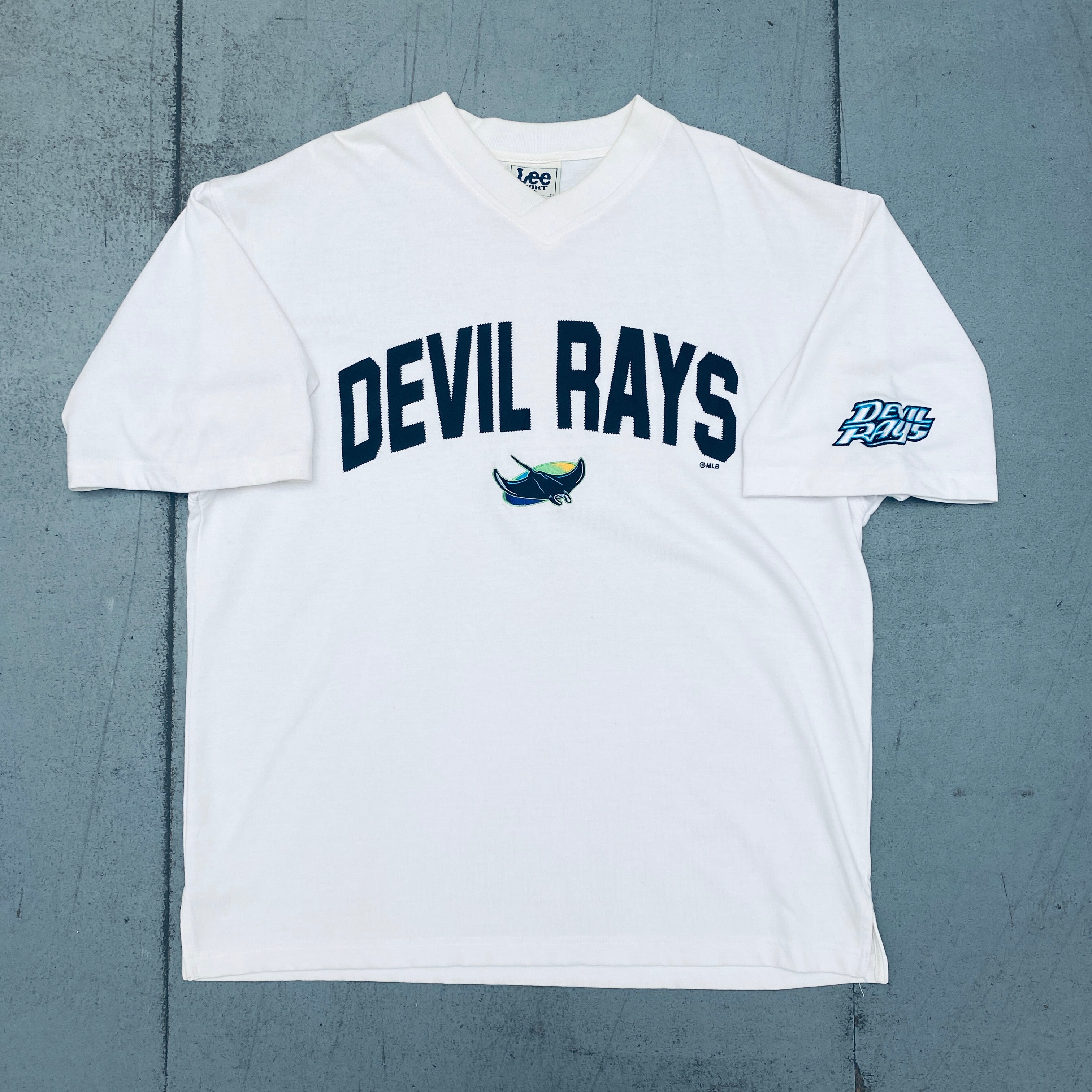 1998 Tampa Bay Devil Rays Inaugural Season Stitched Spellout T-Shirt - XL Size Vintage Baseball Tee for Fans & Collectors | Perfect for Game Day, Sports Events & Retro Fashion