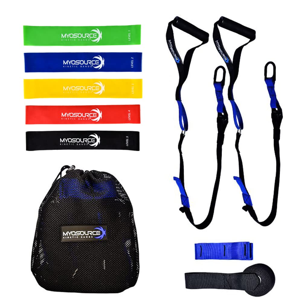 Total Body Home Workout Kit with Suspension Straps & 5 Resistance Bands - Perfect for Strength Training, Yoga & Full Body Exercises at Home, Gym or Travel