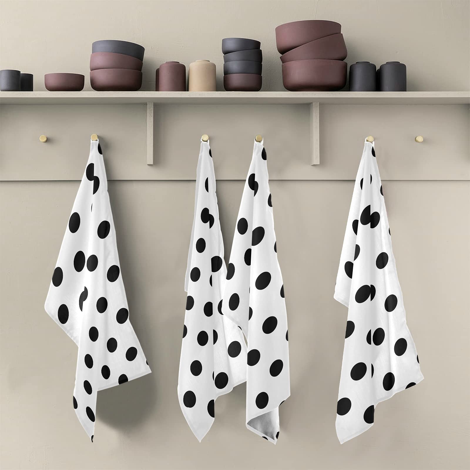 Susiyo Super Soft Absorbent Kitchen Dish Towels Set of 4 - Black and White Polka Dot Microfiber Polyester Dish Cloths (28x18 Inch) | Decorative Tea Towels for Drying Dishes, Cleaning Countertops & Stylish Kitchen Decor
