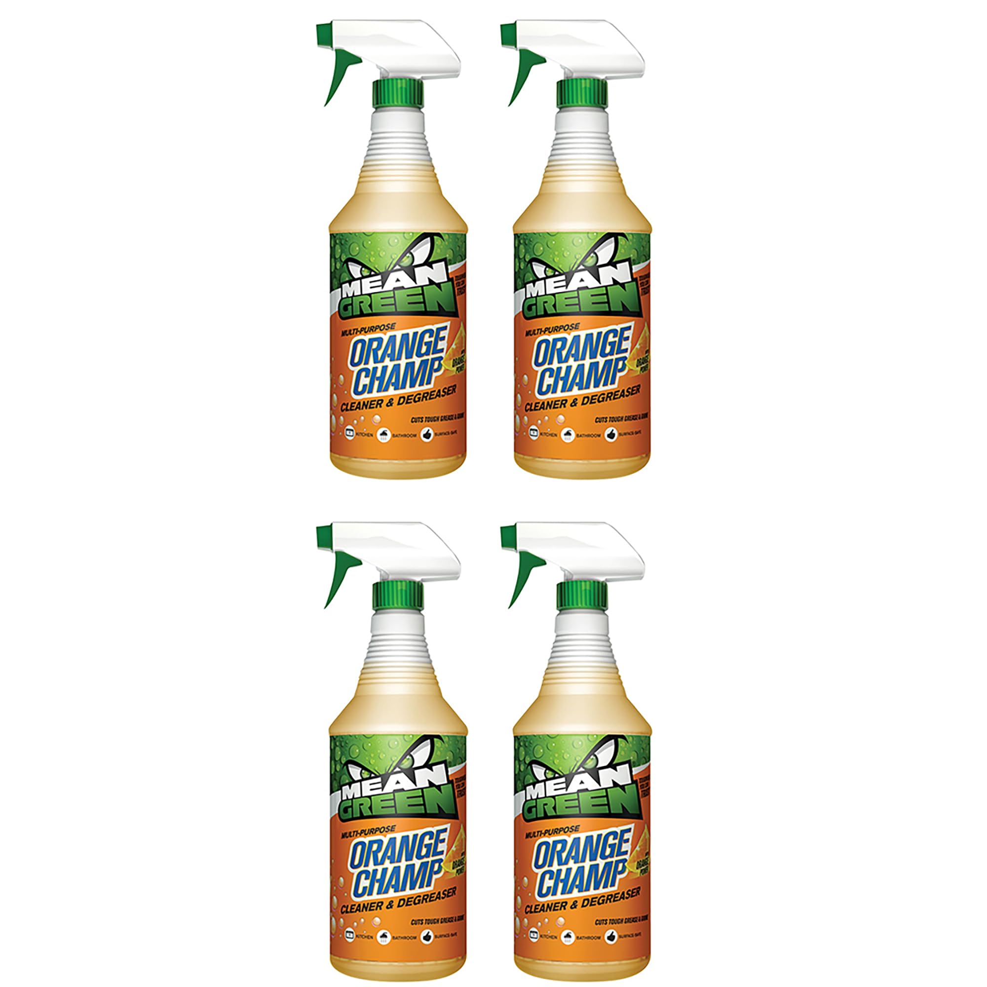 4 Pack - C R Brands Inc. Mean Green Orange Champ Cleaner & Degreaser 32oz - Heavy Duty Multi-Surface Cleaner for Kitchen, Bathroom, Garage & Outdoor Use - Removes Grease, Grime & Stains Effectively