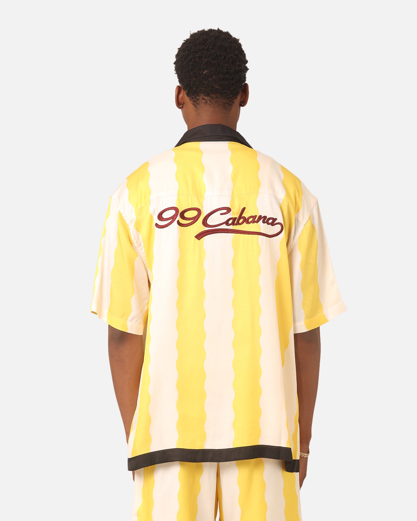 99 Cabana Bowling Short Sleeve Button Up Shirt for Men - Casual Hawaiian Aloha Shirt in Yellow/Off White - Perfect for Beach Parties, Summer Vacations & Tropical Getaways