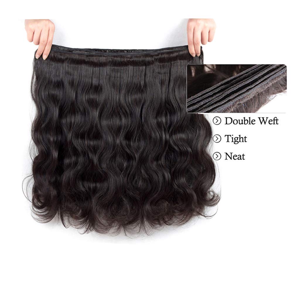 22 24 26 Inch Body Wave Human Hair Bundles - 100% Unprocessed Brazilian Virgin Hair Extensions (3 Bundles, Natural Black) for Styling, Weaving & Everyday Glamour