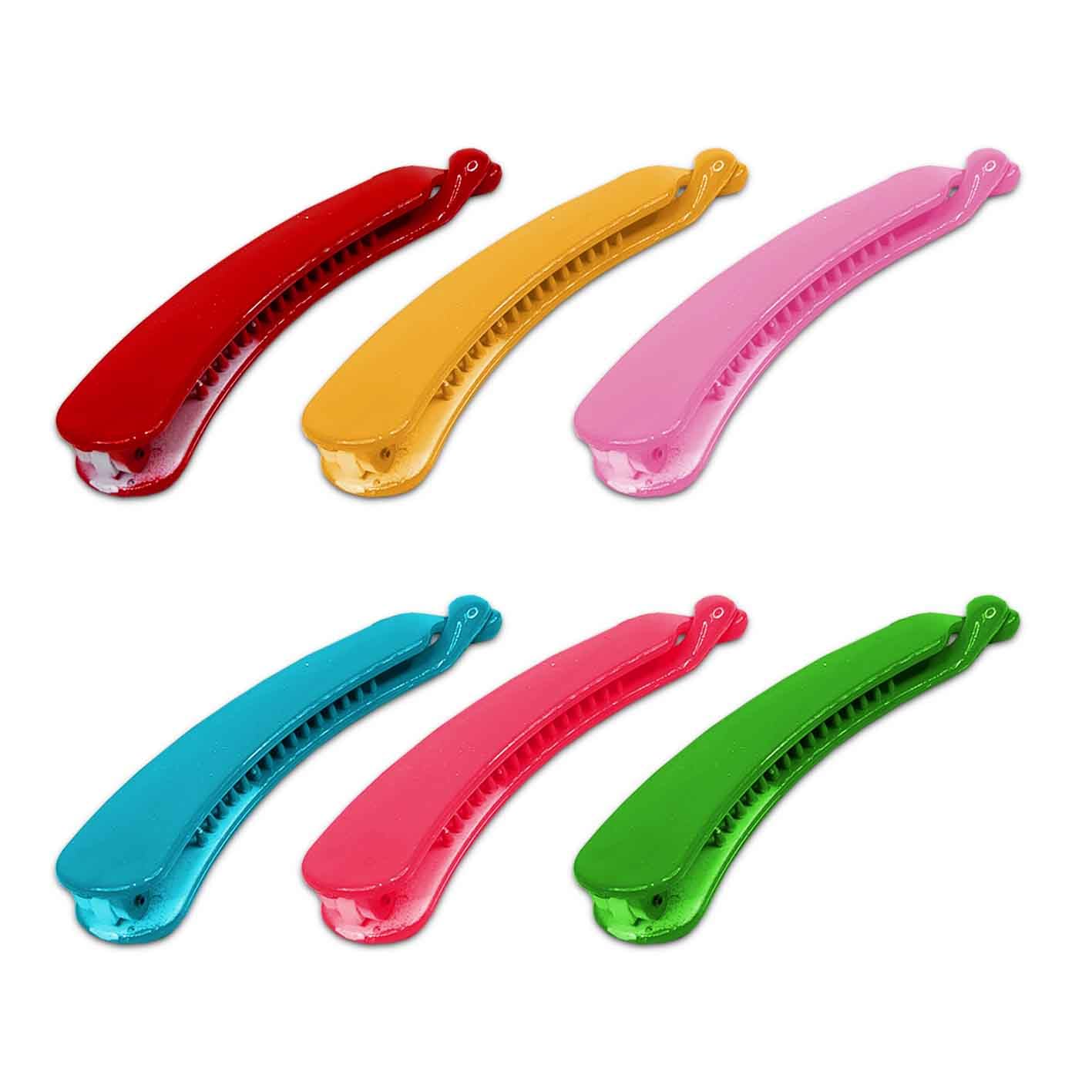 Trendy Glossy Banana Hair Clips for Women & Girls - Strong Hold Fashion Hair Claw Clutchers - Pack of 6 Multi-Color Hair Accessories for Everyday Use, Parties & Work