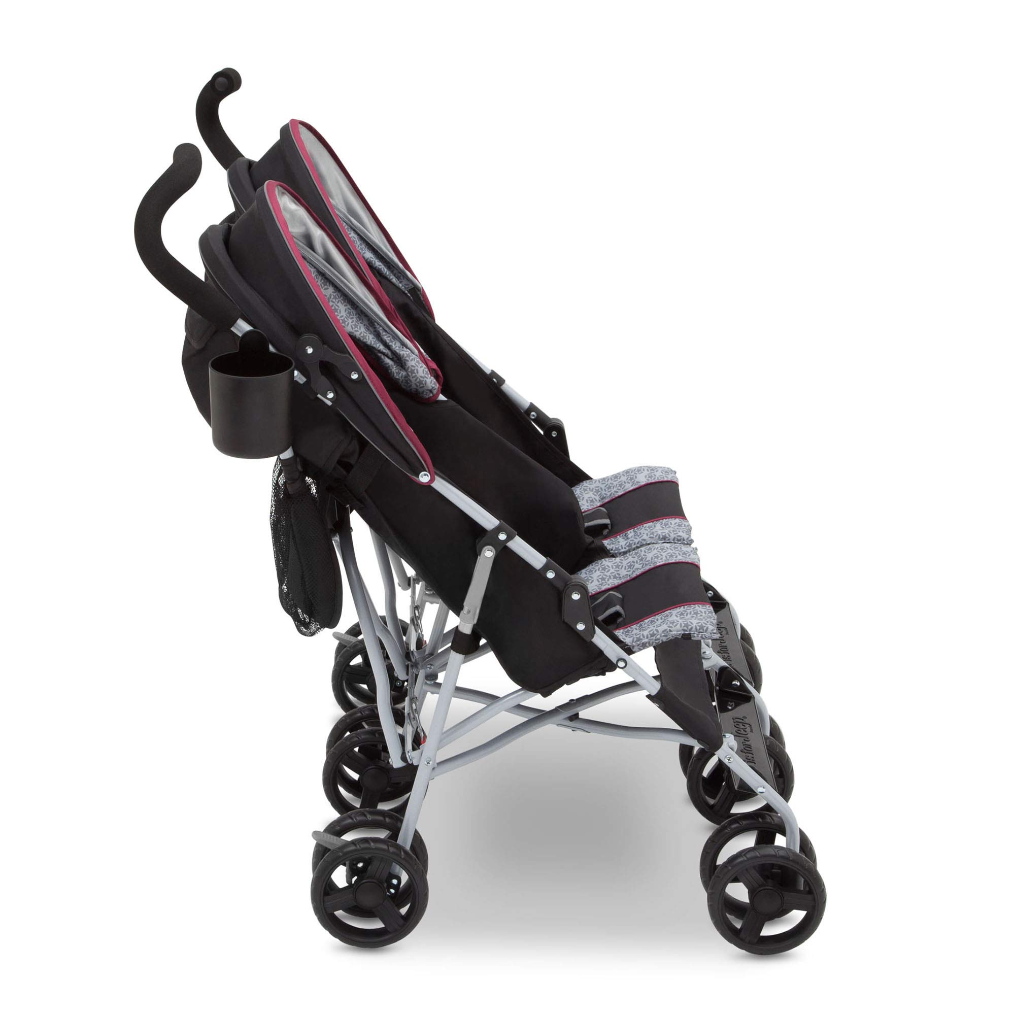 Jeep Scout Double Stroller for Toddlers - Lightweight Side by Side Baby Stroller with Canopy & Storage Basket, Lunar Burgundy - Perfect for Twins, Siblings or Daycare Use at Parks, Malls & Outdoor Adventures