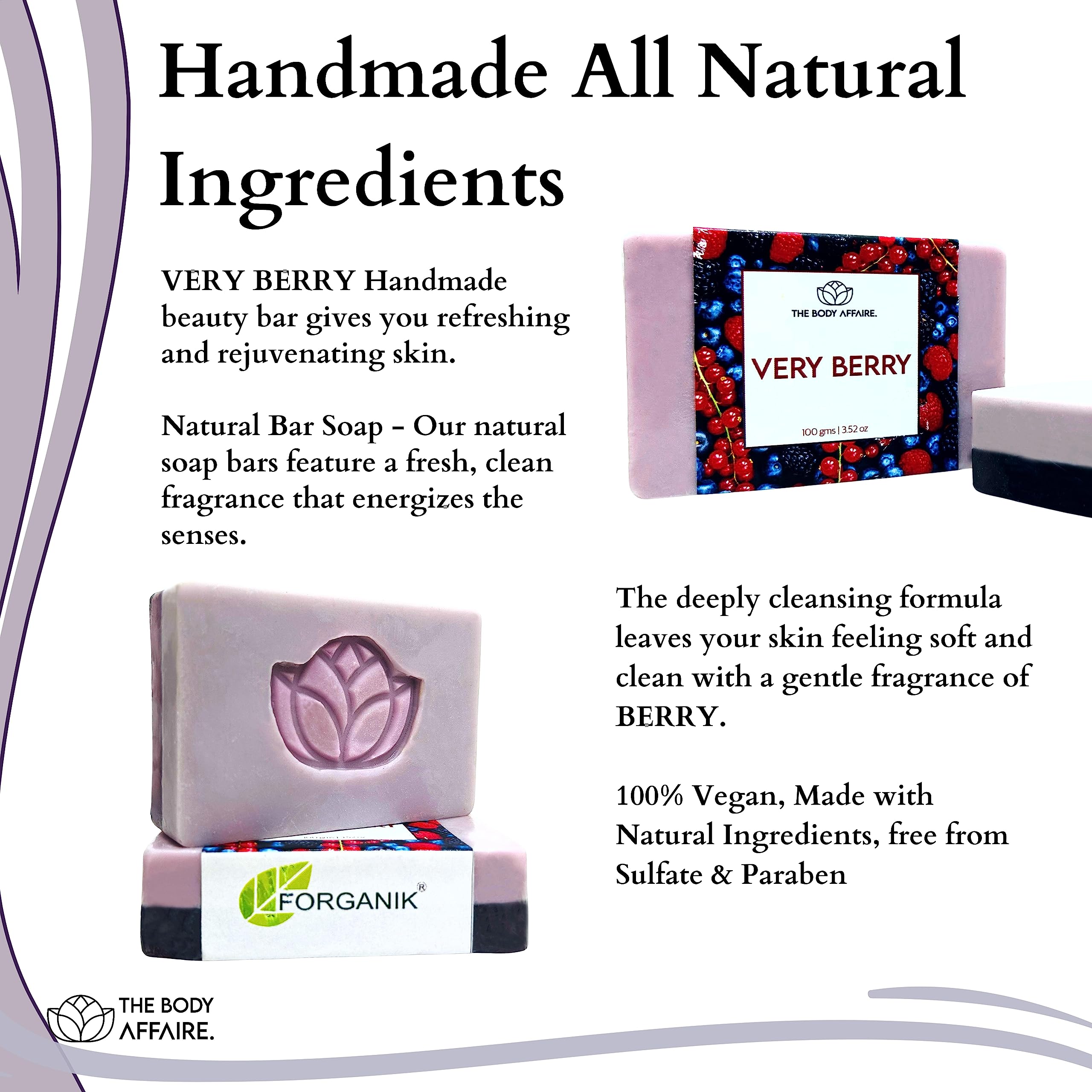 FORGANIK Handmade Soap by The Body Affaire - 100g Organic VERRY BERRY Scented Soap Bar for Sensitive Skin | Natural Moisturizing & Exfoliating | Perfect for Daily Bath, Spa & Gift Sets