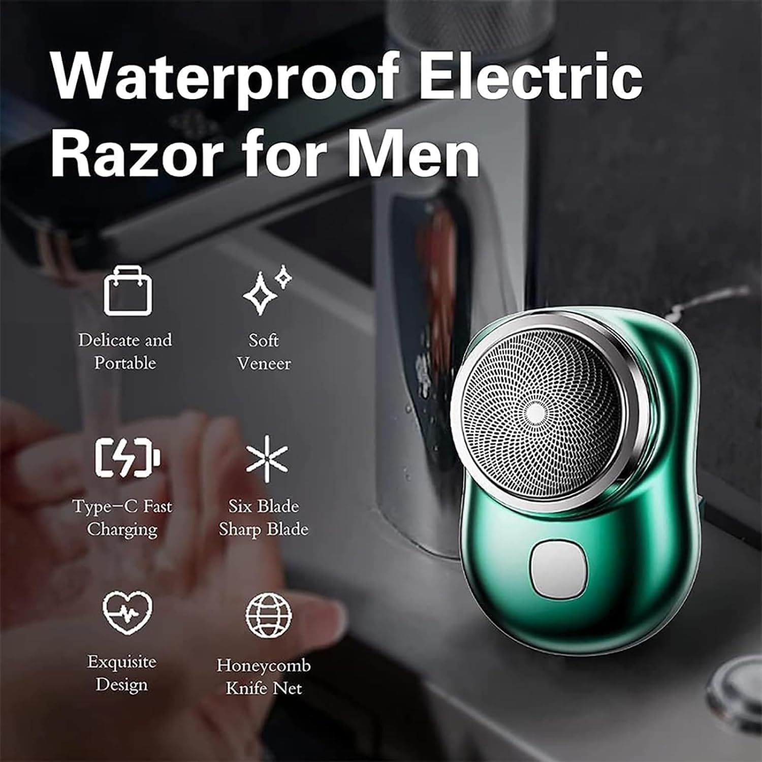 Epocra Mini Electric Shaver for Men - Portable Rechargeable Wet/Dry Waterproof Shaver with Powerful Motor - Travel & Gym Essential - Perfect for Home, Office & On-the-Go Grooming (Sapphire Blue)