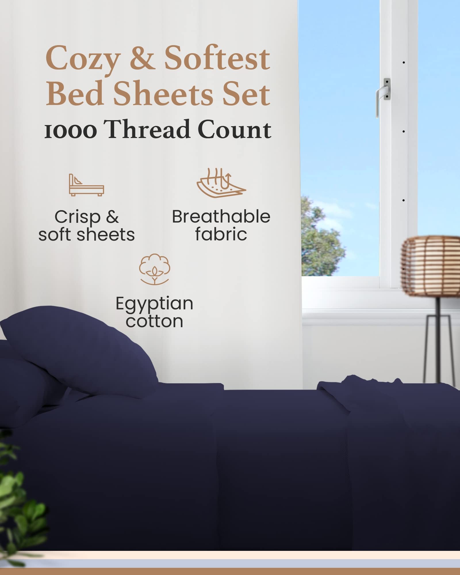 Luxury 1000 TC Egyptian Cotton Split King Sheets Set - 5 Piece 100% Cotton Sateen Bedding with 16