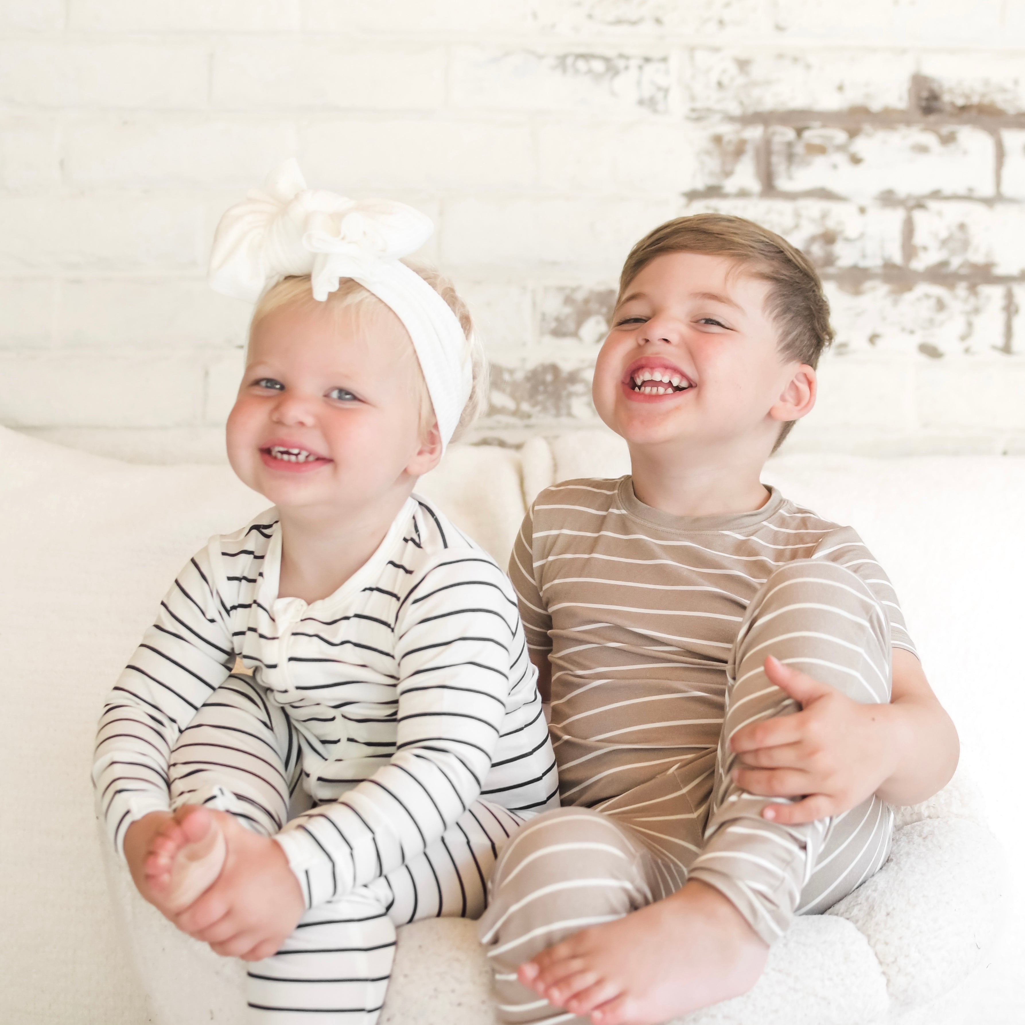 LB x Baby Breez Long Sleeve Pinstripe Romper Pajamas for Boys & Girls - Soft Cotton Sleepwear, White and Black Striped - Perfect for Bedtime, Lounging & Family Photos