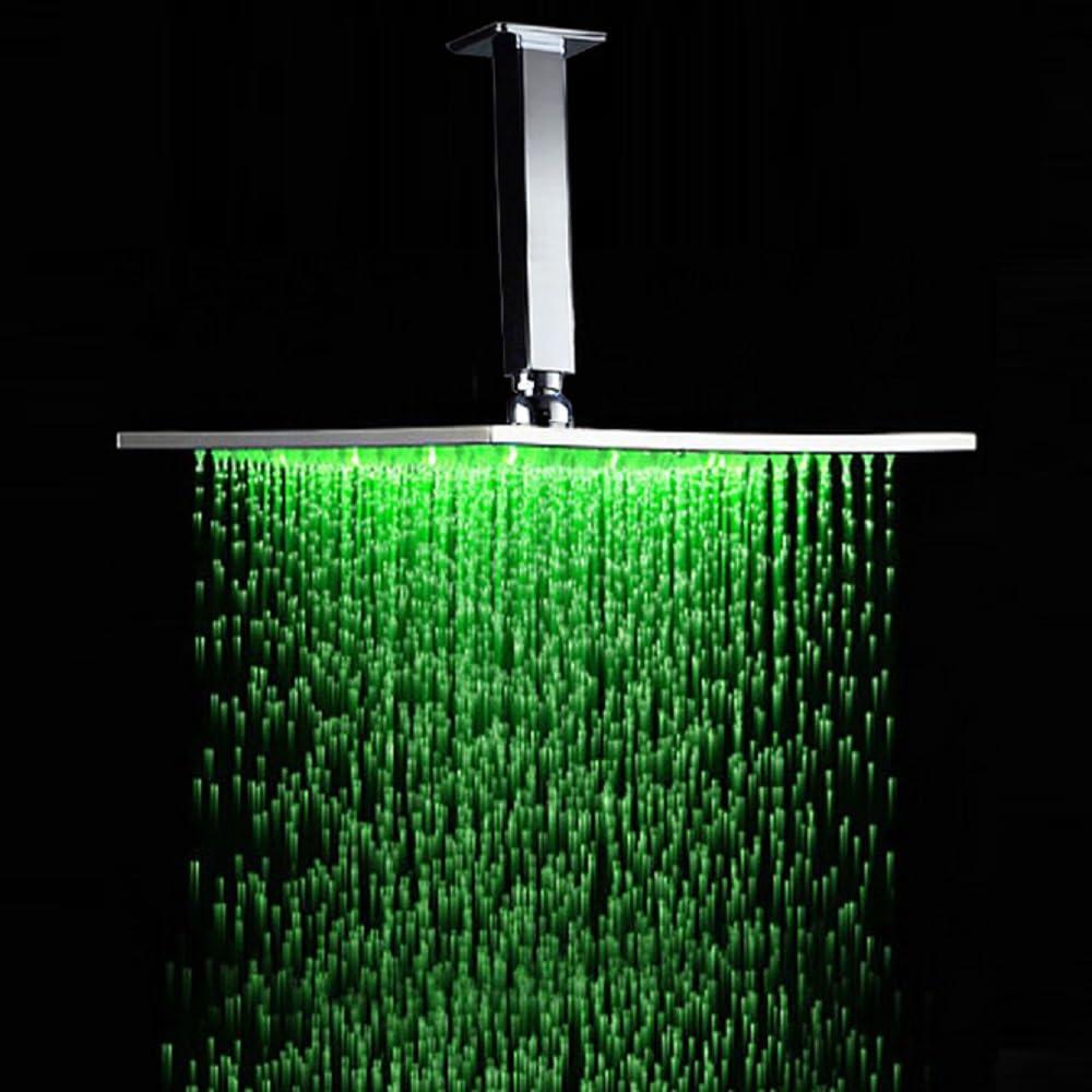 Cascada 10 Inch Brushed Gold Ceiling Mount Rainfall LED Shower Head with Shower Arm - Modern Water Saving Bathroom Fixture for Spa-Like Relaxation and Luxury Home Upgrade