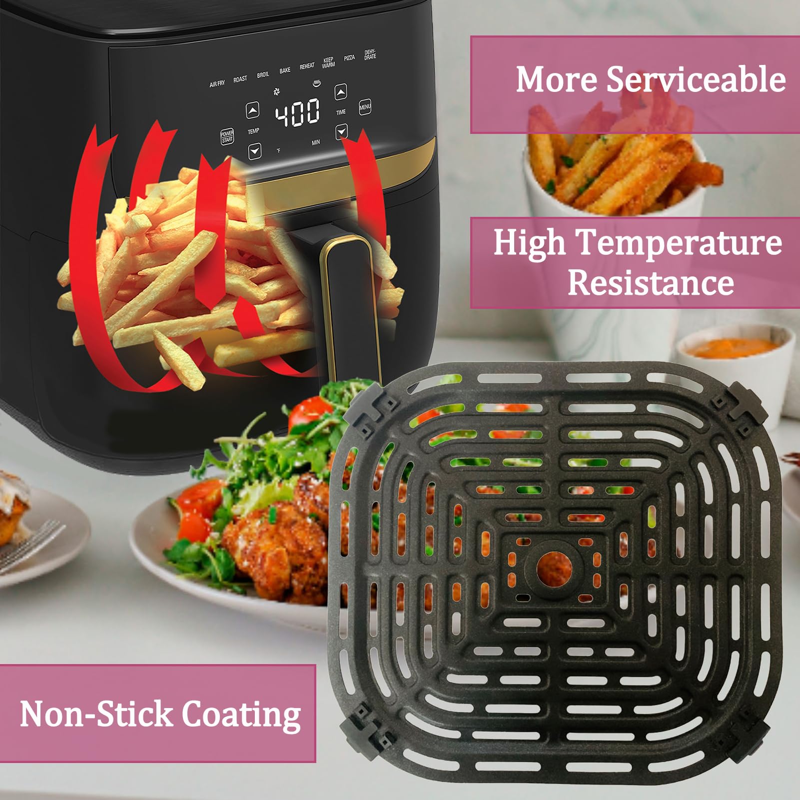 Upgraded 6QT Air Fryer Grill Pan for Bella Pro Series & Paris Hilton Air Fryers - Crisper Plate Rack Tray Insert with Dishwasher Safe Design - Perfect for Grilling, Roasting & Healthy Cooking at Home