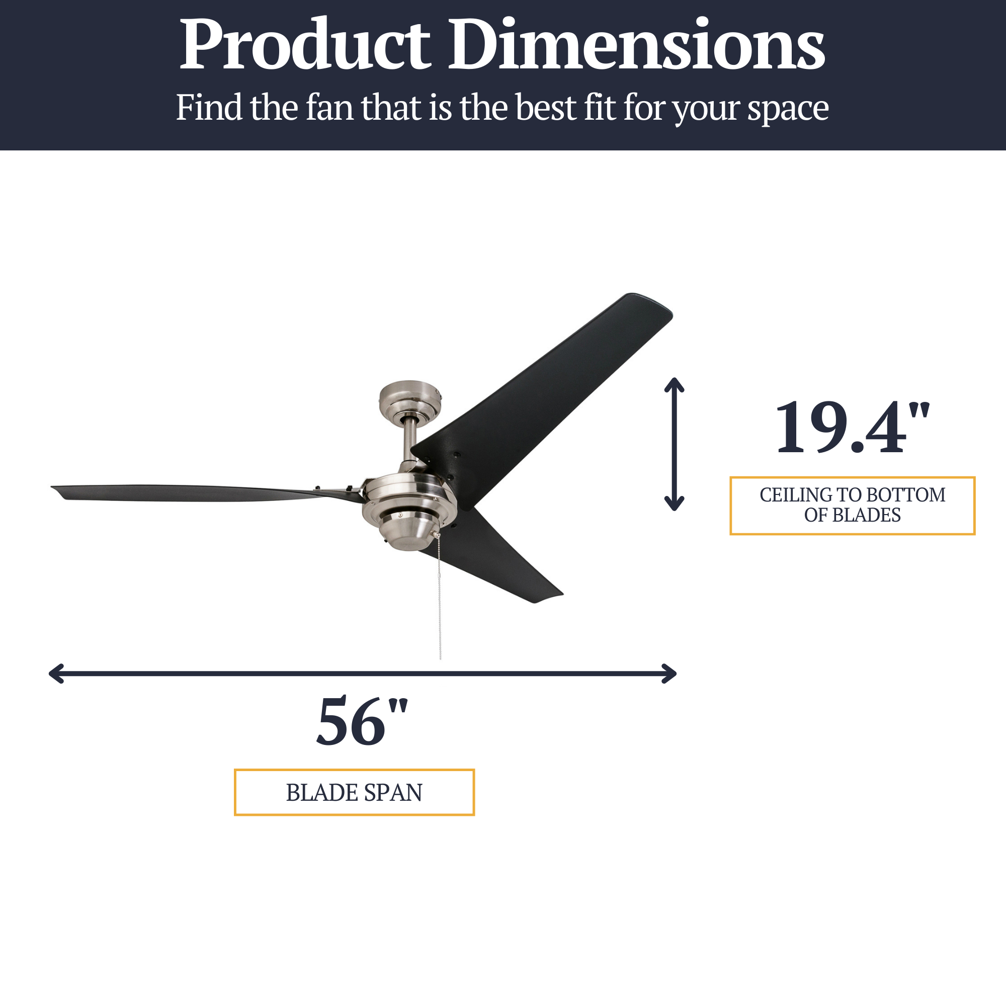 56 Inch Almadale Brushed Nickel Ceiling Fan with Pull Chain - Modern Cooling for Living Room, Bedroom & Outdoor Spaces