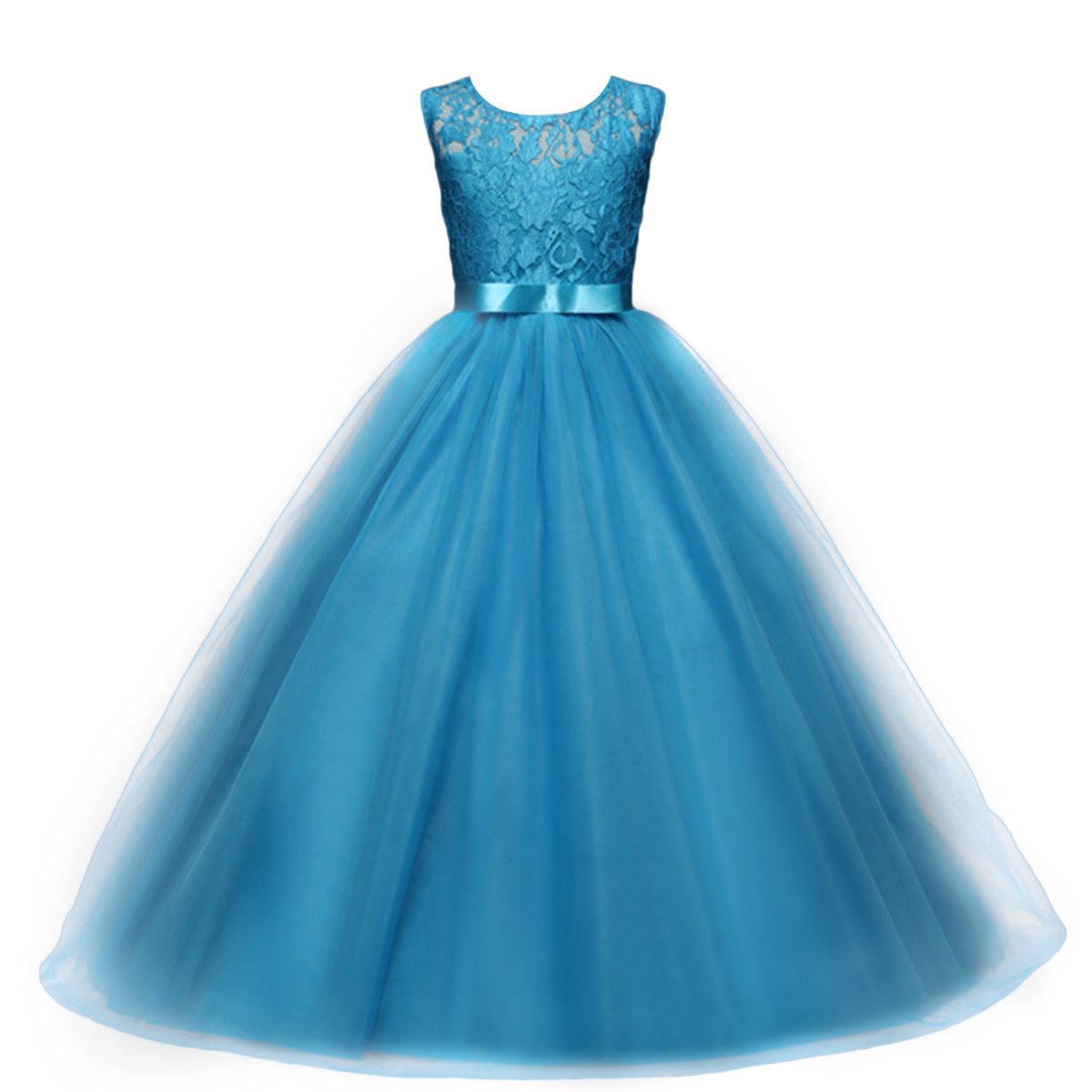 Elegant Big Girl Flower Lace Princess Tulle Long Dress for Kids Prom Formal Pageant Dance Gown - Perfect for Birthday Parties, Weddings & Special Occasions