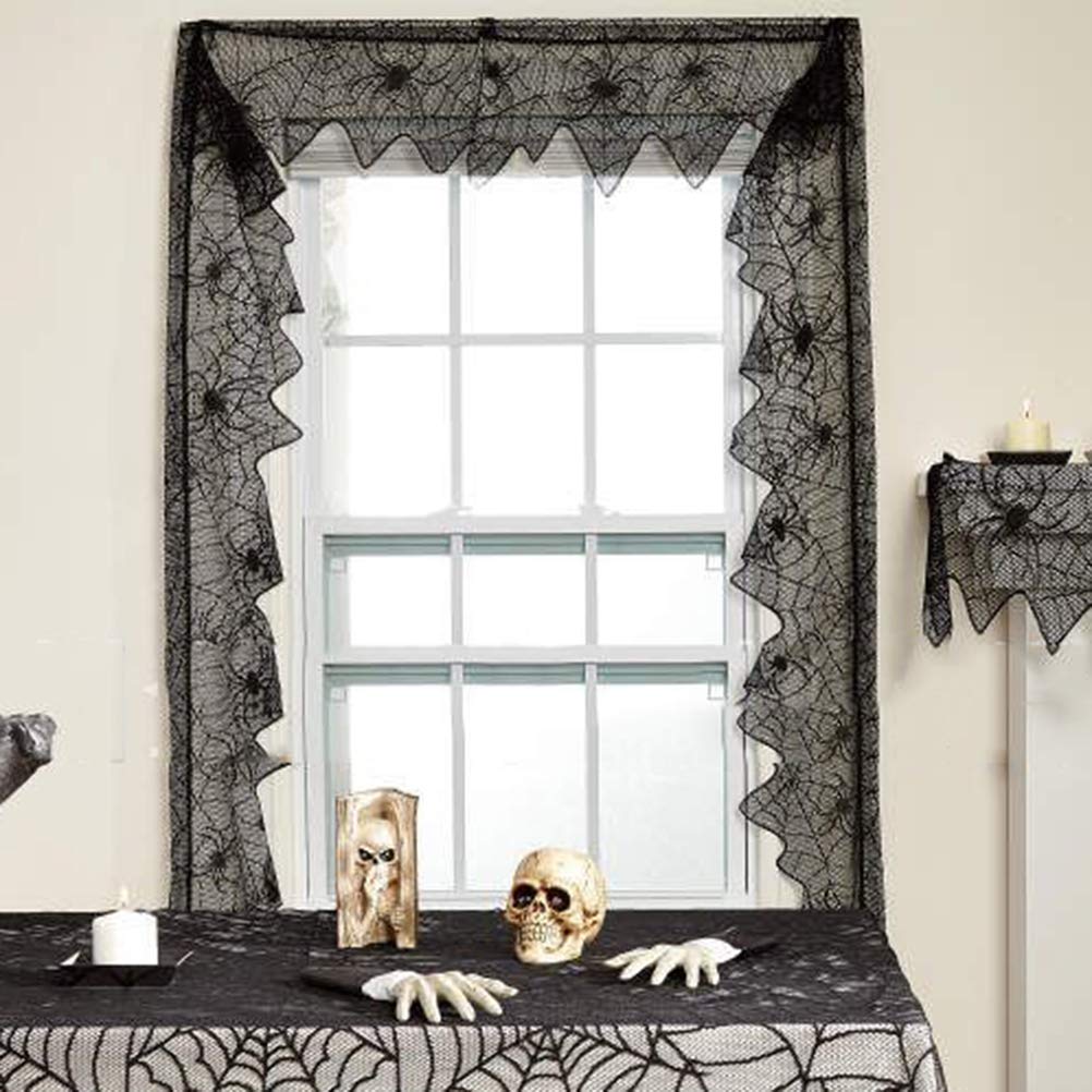BESPORTBLE 2-Pack Black Lace Curtains - Elegant Sheer Window Panels with Curtain Holdbacks for Doors & Windows - Perfect for Halloween Decor, Bedroom, Living Room & Home Decor