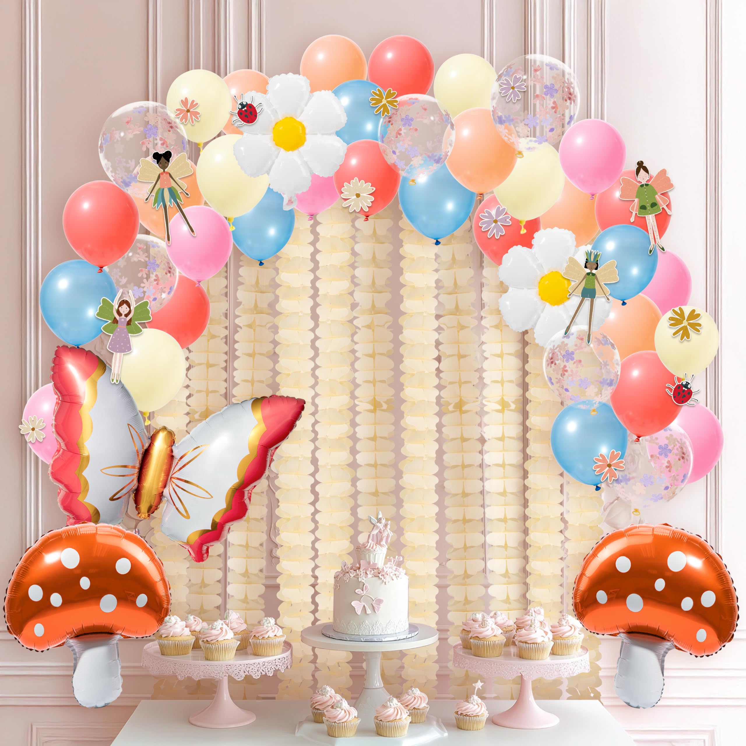 Enchanted Forest Fairy Party Decorations - Woodland Fairy Birthday Supplies, Fairy Balloons, Mushroom Balloons, Backdrop & Garland - Perfect for Fairy Themed Party, Garden Party, Baby Shower & Magical Celebrations