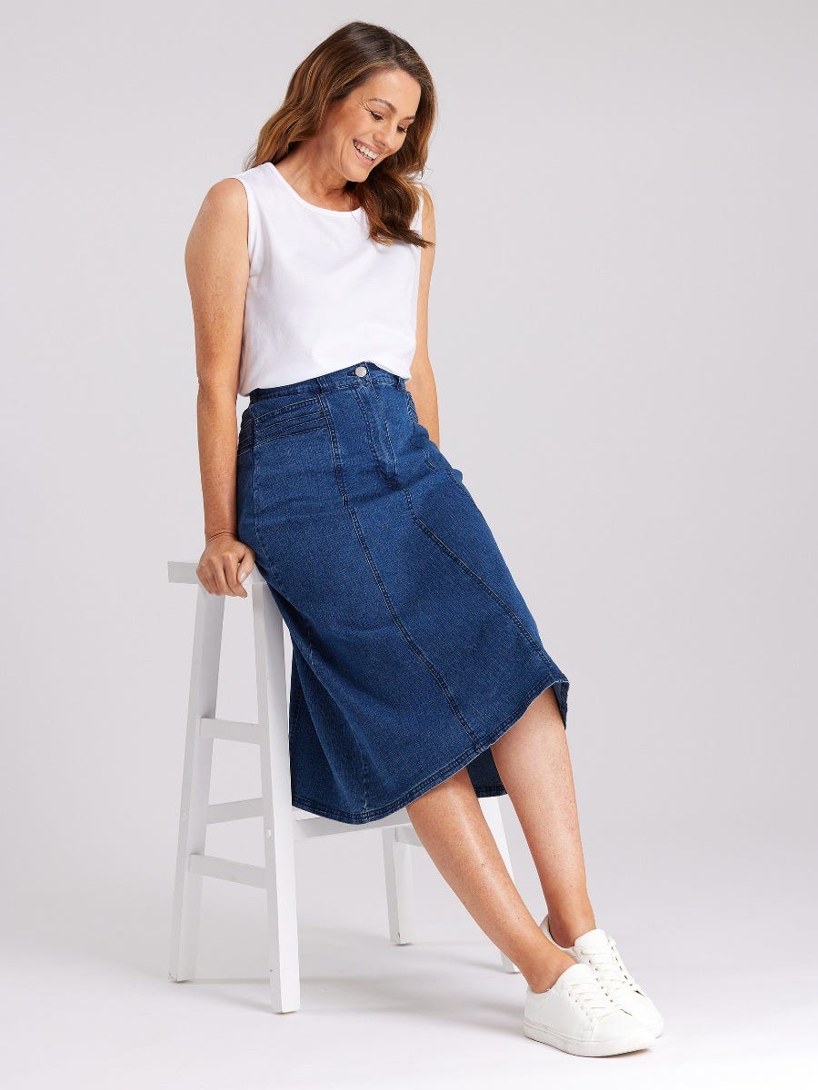 Vintage Heritage Denim Skirt for Women - High Waisted A-Line Denim Skirt with Pockets | Casual Outfit, Boho Style, Spring Summer Fashion