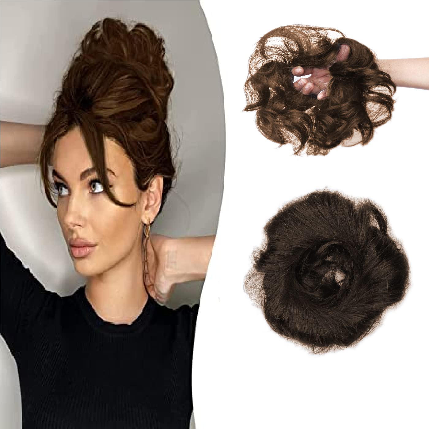 Kabello Real Human Hair Messy Bun Hair Piece for Women - Natural Medium Brown Scrunchies | Perfect for Work, Parties & Everyday Styling
