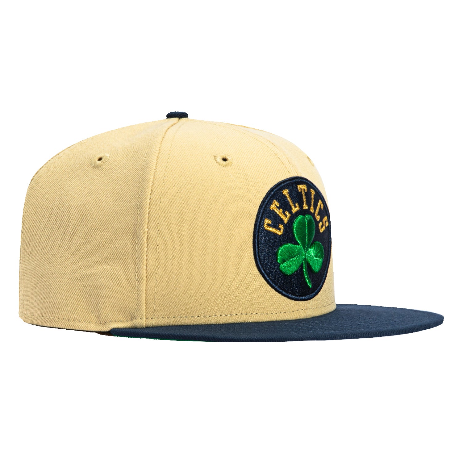New Era 59Fifty Boston Celtics Snapback Hat - Tan, Navy & Kelly Green - Official NBA Licensed Baseball Cap for Men & Women - Perfect for Basketball Games, Streetwear & Sports Fan Fashion