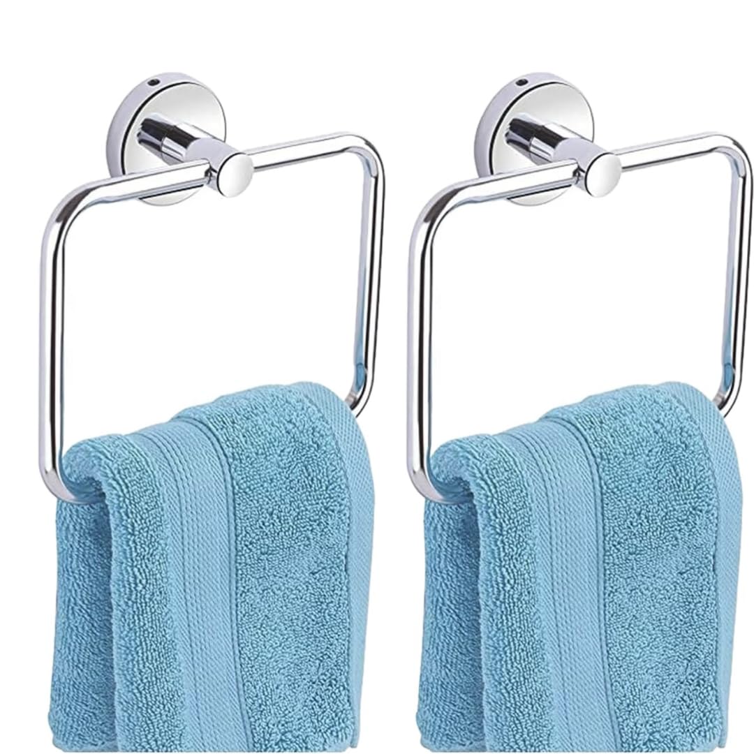 Premium 100% Stainless Steel Square Towel Ring Set - 2 Pack, Rust-Resistant Bathroom Hardware for Modern Homes - Perfect for Bathrooms, Kitchens, and Spa Areas