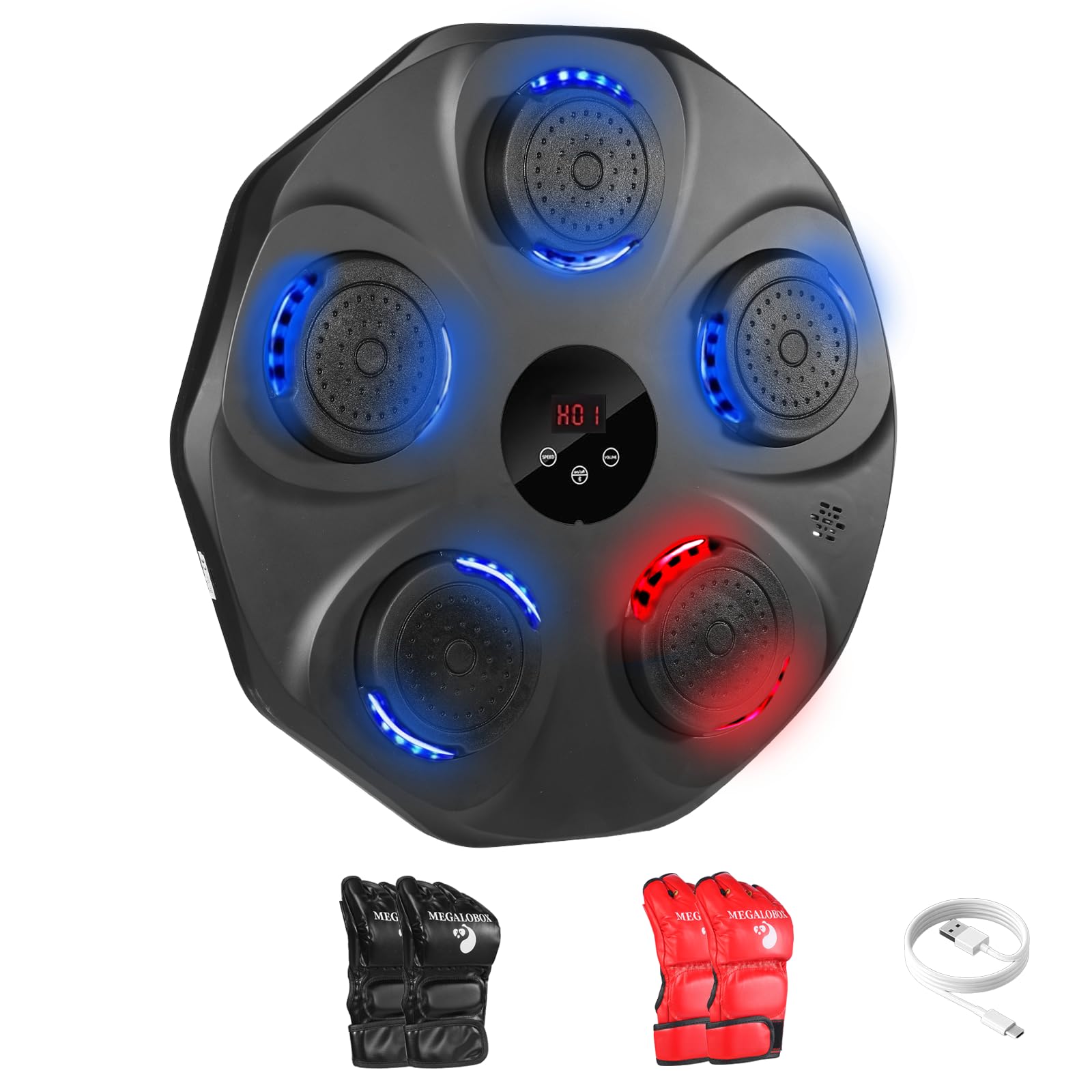 Bluetooth Smart Punching Bag with Music - Wall Mounted Electronic Boxing Trainer for Adults & Teens - Home Gym Equipment with 2 Pairs of Gloves - Perfect for Indoor Workouts, Stress Relief & Fitness Training