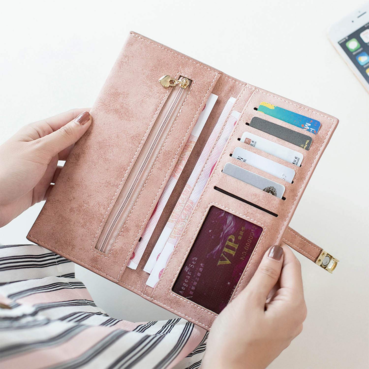 Slim Leather Wallet for Women - RFID Blocking Bifold Wallet with Magnetic Closure, Large Capacity Card Holder & Coin Purse (Pink) | Perfect for Everyday Use, Travel, and Gift Giving