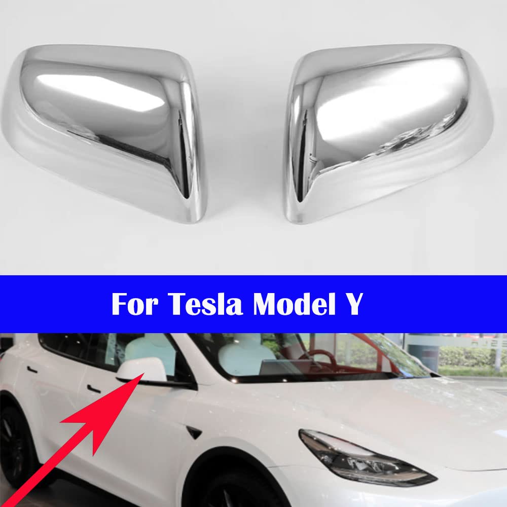 Premium Silver Plated Rearview Mirror Covers for Tesla Model Y 2021-2023 - Custom Car Accessories Upgrade for Enhanced Style & Protection (Perfect for Daily Commute & Road Trips)