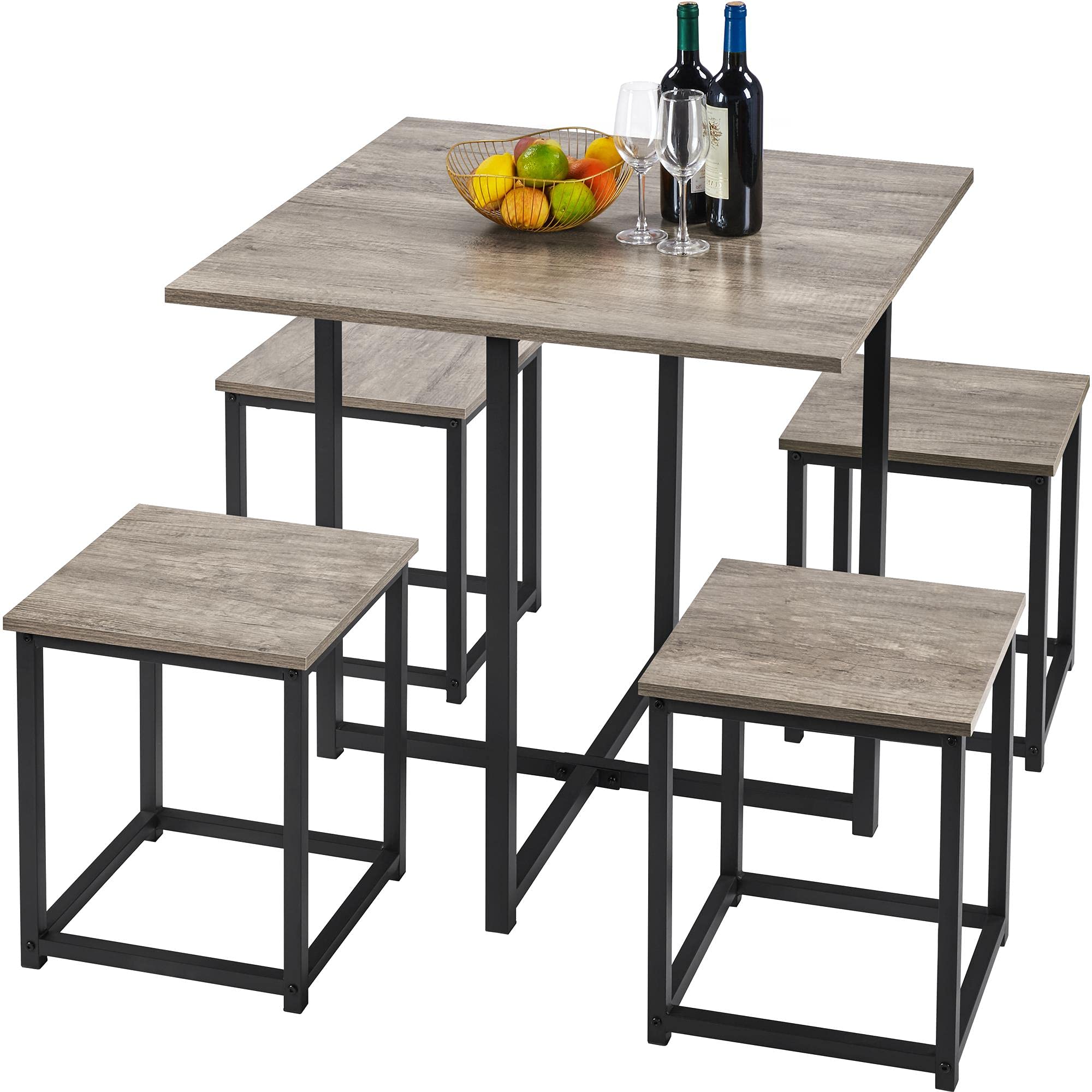 Yaheetech 4-Piece Industrial Dining Table Set with 4 Chairs - Space Saving Kitchen Table for Small Apartments, Breakfast Nook, Studio - Modern Gray Finish - Perfect for Compact Living Spaces & Cozy Meals