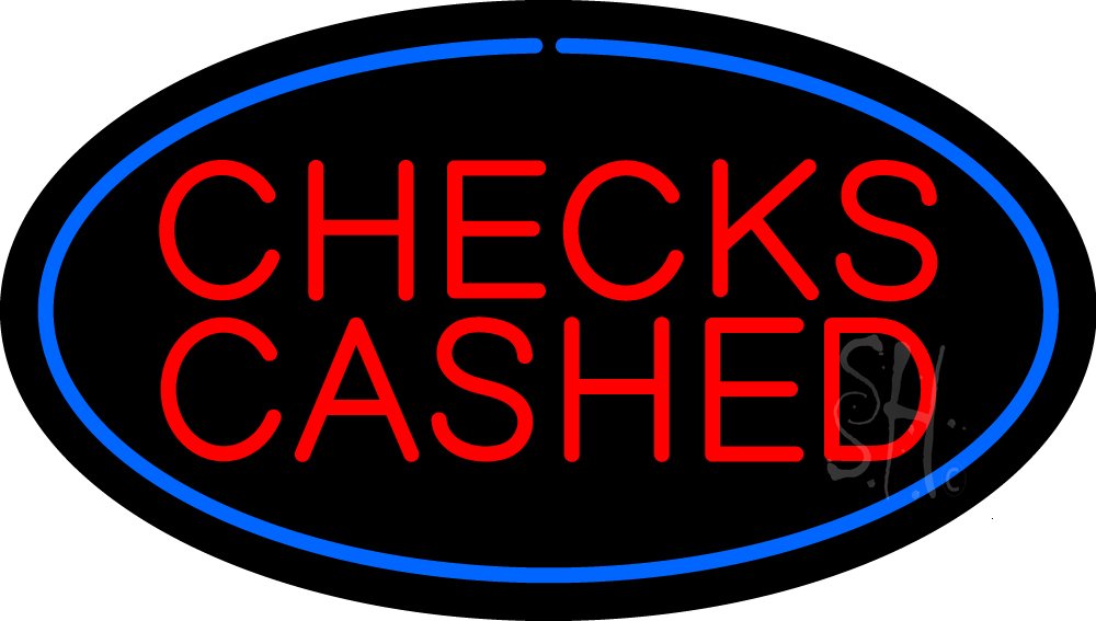 13x24 Inch Oval Blue Checks Cashed LED Neon Sign with Dimmer - Black Square Cut Acrylic Backing - Bright Premium Indoor Neon Light for Pawn Shops, Storefronts & Business Decor - Perfect for Bar, Retail Shop & Office Signage