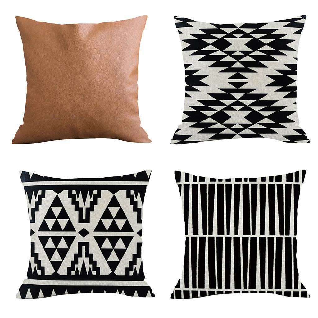 Xipoxipdo 45x45 Inch 4-Piece Leather Geometric Flax Style Cushion Cover Set - European Mixed Pattern Navy Blue Throw Pillow Cases (Multicolor, One Size) for Sofa, Bed, Couch & Home Decor