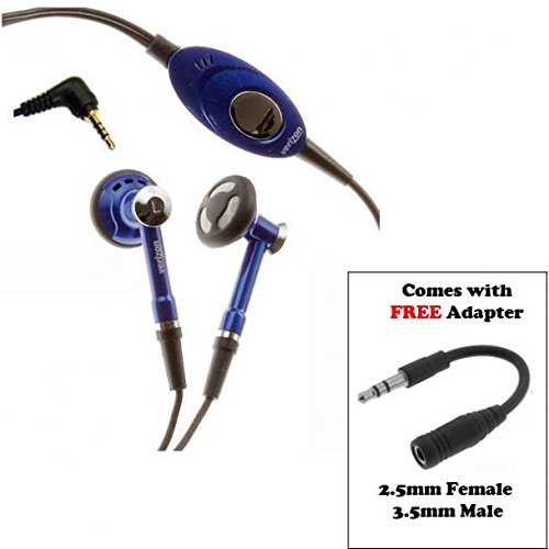 Verizon Wired Headset with Microphone - Hands-Free Dual Earbuds for Motorola Moto G7/G7 Power/G7 Play - Includes 2.5mm to 3.5mm Adapter (Blue) - Perfect for Driving, Office Calls & Online Meetings