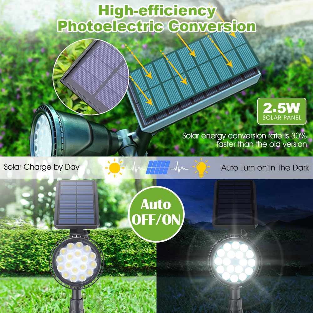 Upgraded DBF Solar Outdoor Lights - 18 LED Waterproof Solar Landscape Spotlights with Auto On/Off - Cool White (Pack of 4) - Perfect for Garden, Yard, Pathway, Pool Area & Patio Lighting