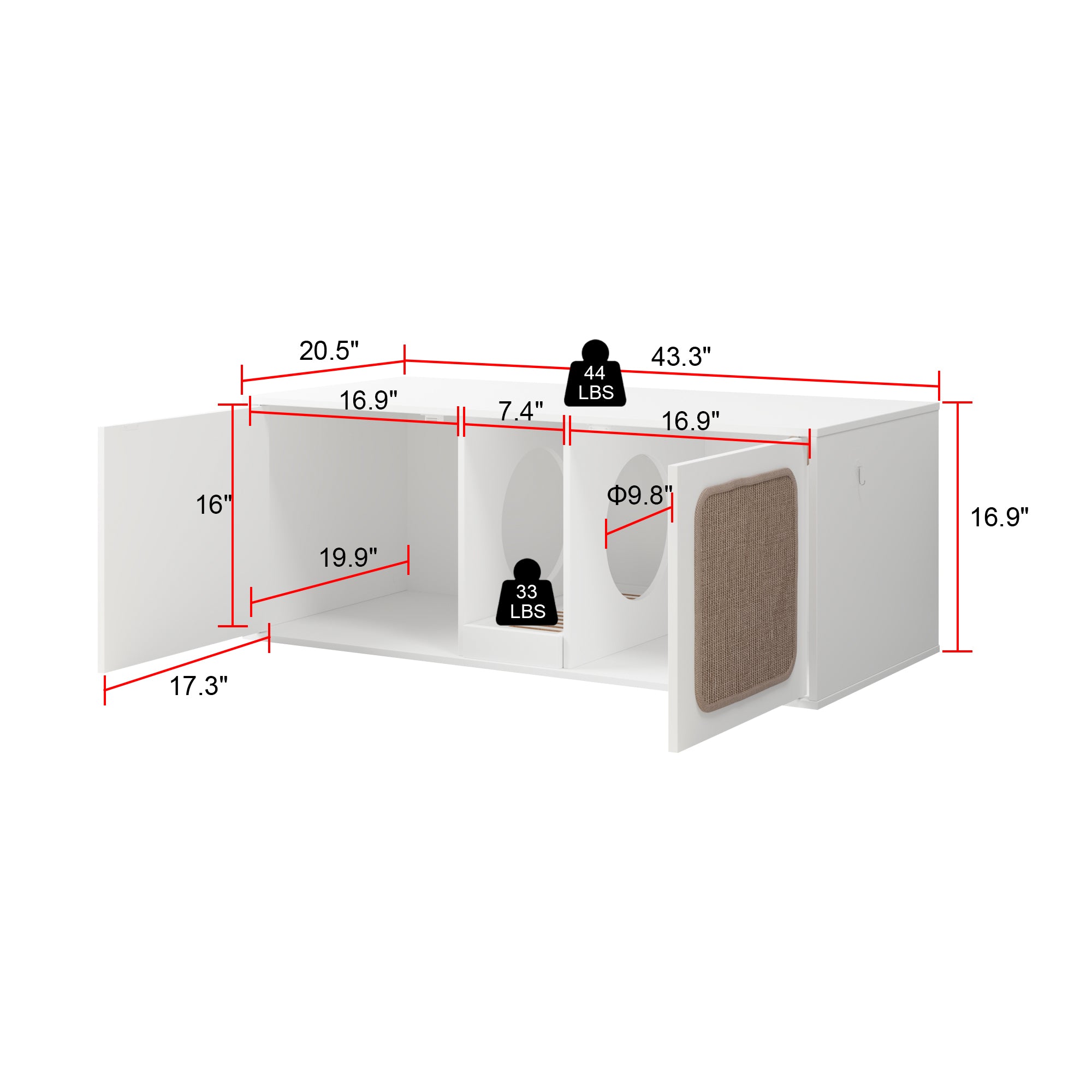 Double Cat Litter Box Enclosure with Sisal Scratching Doors & Storage Shelf - Odor Control & Privacy for Indoor Cats - Perfect for Small Spaces & Multi-Cat Homes