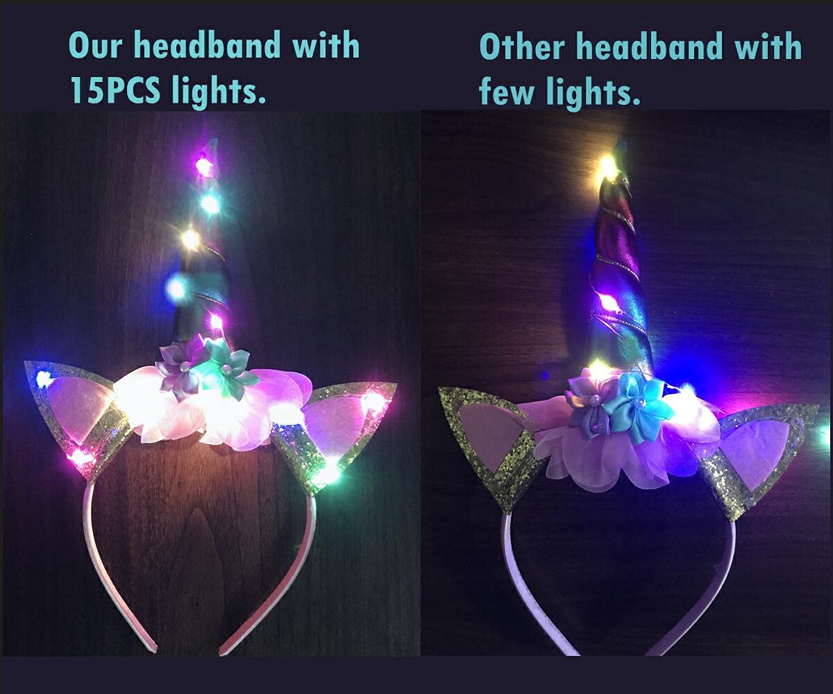 **LED Light Up Unicorn Tutu Dress for Girls - Sparkling Pink Costume with Flower Headband for Birthday Party, Halloween & Dress Up Play**