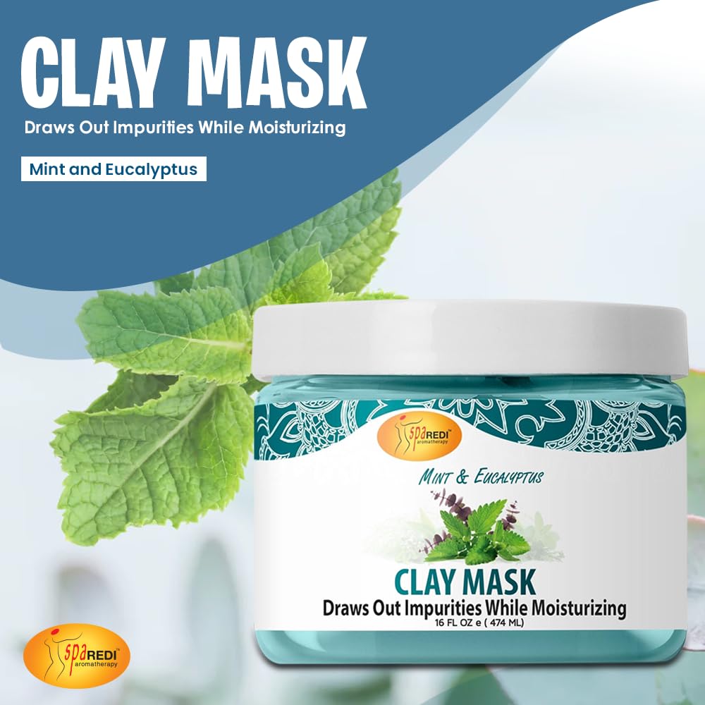 SPA REDI - Mint & Eucalyptus Clay Mask (16 Oz) - Deep Cleansing Body & Pedicure Treatment | Purifies Skin Pores, Detoxifies & Hydrates | Perfect for Spa Days & At-Home Self Care