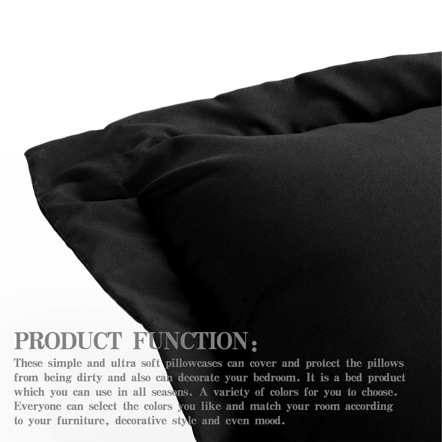 Premium Black Microfiber Pillowcases & Shams - 20x26 Inches Standard Size - Soft Hypoallergenic Bedding Set for Home, Hotel, or Travel Use